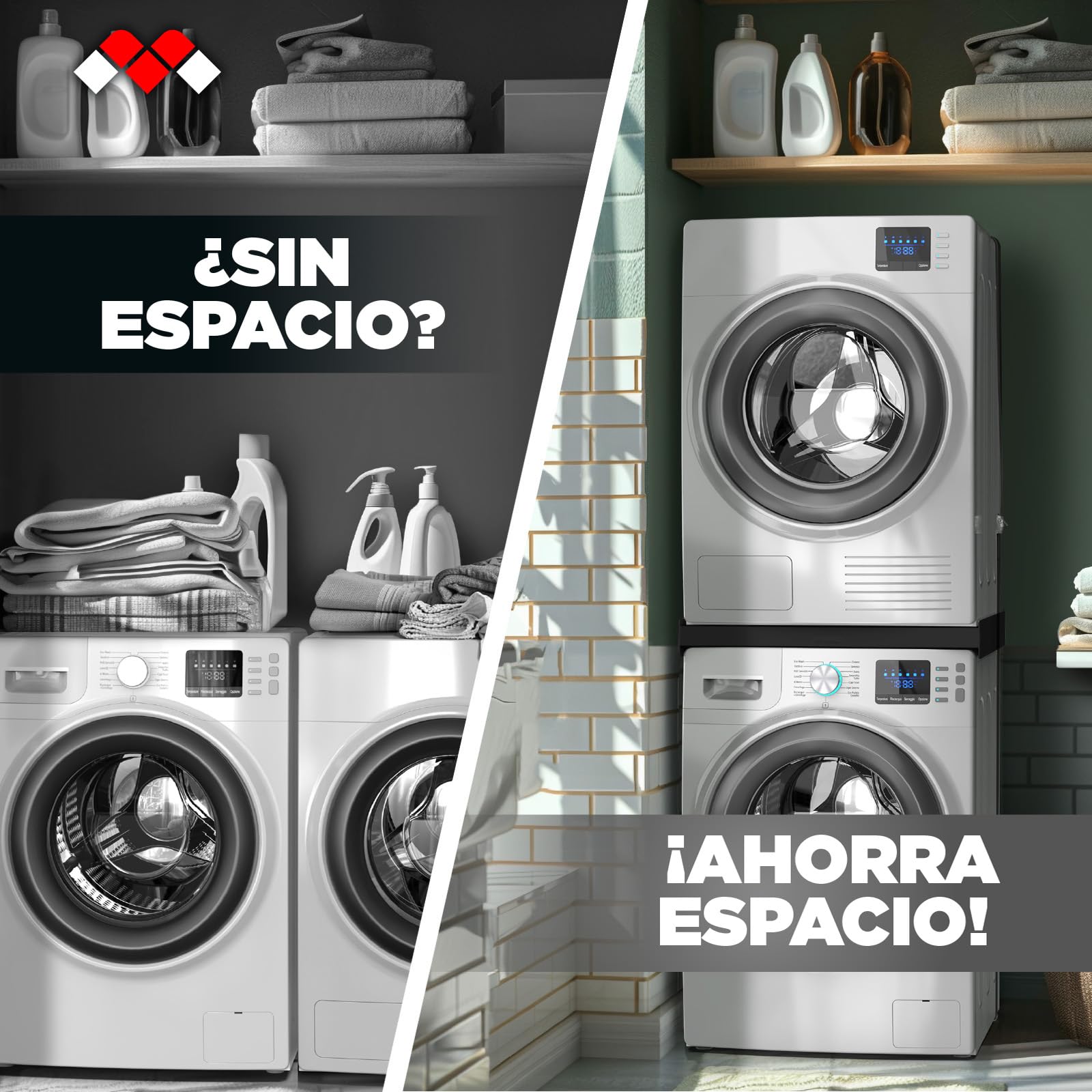 Meliconi Torre Noir Kit de superposición lavadora-secadora, premontado, certificado TÜV SÜD, capacidad máxima 250 kg, Made in Italy, color negro