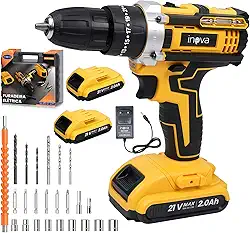 Kit Parafusadeira, Furadeira e Chave de Impacto Sem Fio 21V com 2 Baterias, furadeiras elétricas Potente, Durável e Versátil para Profissionais, Vendido pela Inava