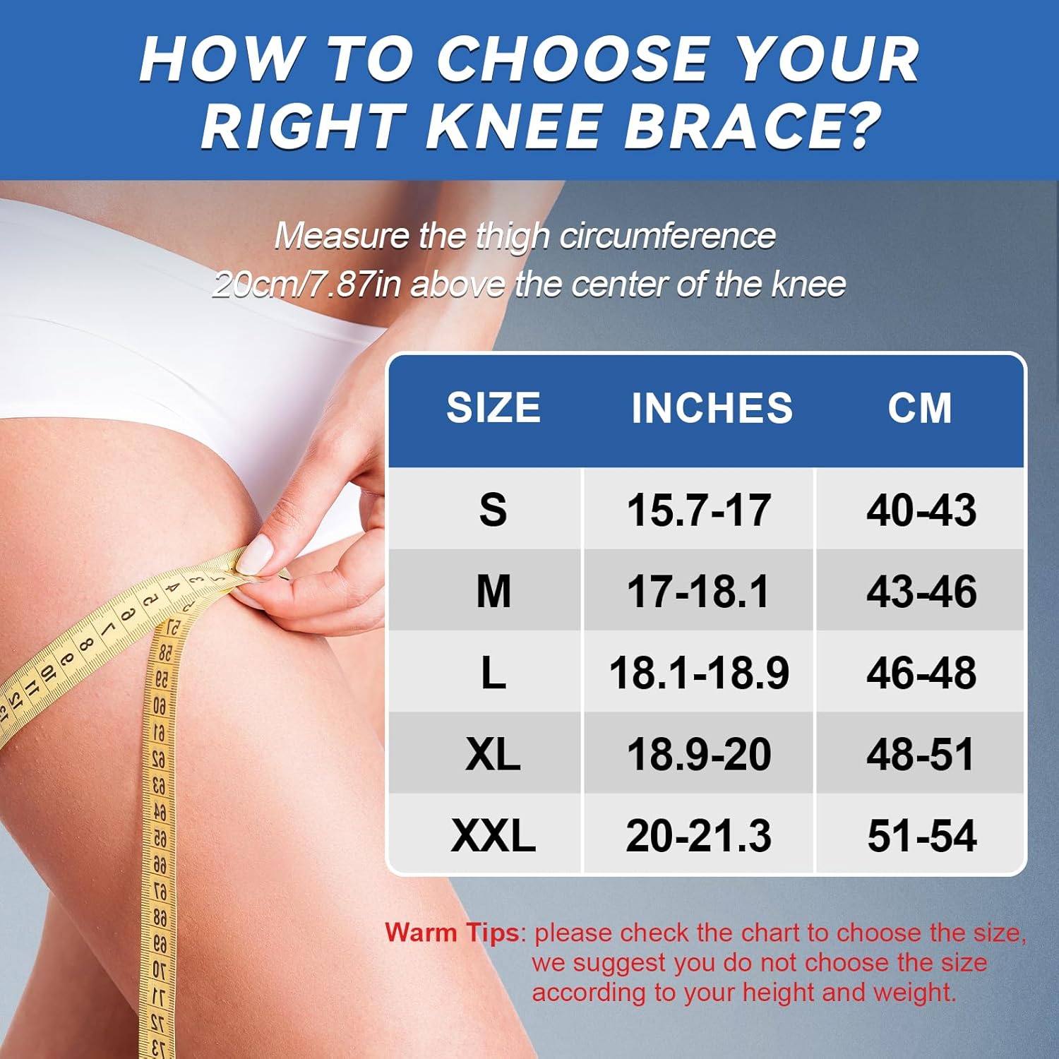 Long Compression Leg Sleeve Knee Compression Sleeves with Adjustable Straps Knee Brace for Men and Women for Sports Running Basketball Meniscus Tear Arthritis ACL Pain Relief (Blue, Small) - Image 2