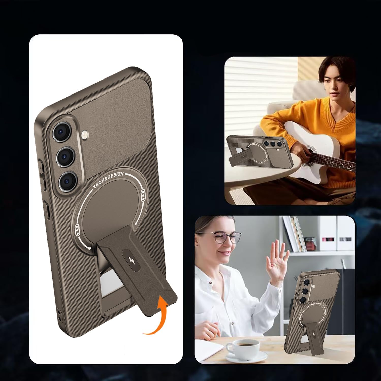 asuwish phone case for samsung galaxy a17/a26 5g magnetic carbon fiber cover with tempered glass screen protector and kickstand protective slim cell accessories a 17 26 17a 26a 4g women men brown