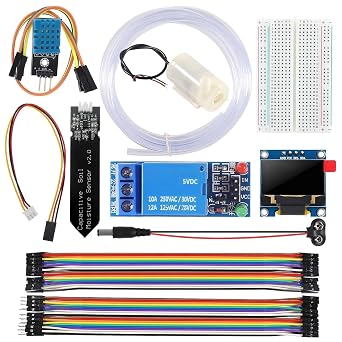 10PCS Automatic Irrigation DIY Kit Self Watering System Capacitive Soil Moisture Sensor DHT11 Sensor 0.96" I2C OLED Display 1 Channel 5V Relay Module Water Pump for Arduino