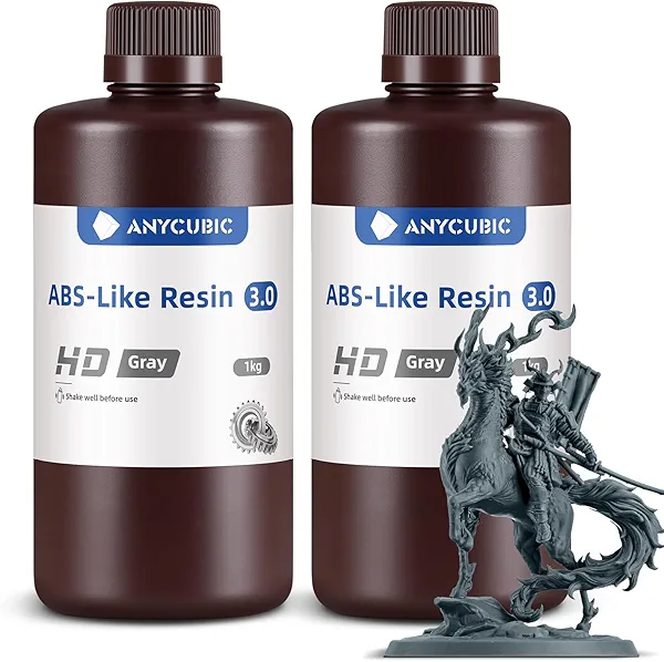ANYCUBIC ABS-Like Resin 3.0, 3D Printer Resin with Enhanced Strength and Toughness, High Precision and Minimal Shrinkage, Wide Compatibility for All LCD Resin 3D Printers (HD Grey, 2kg) HD G
