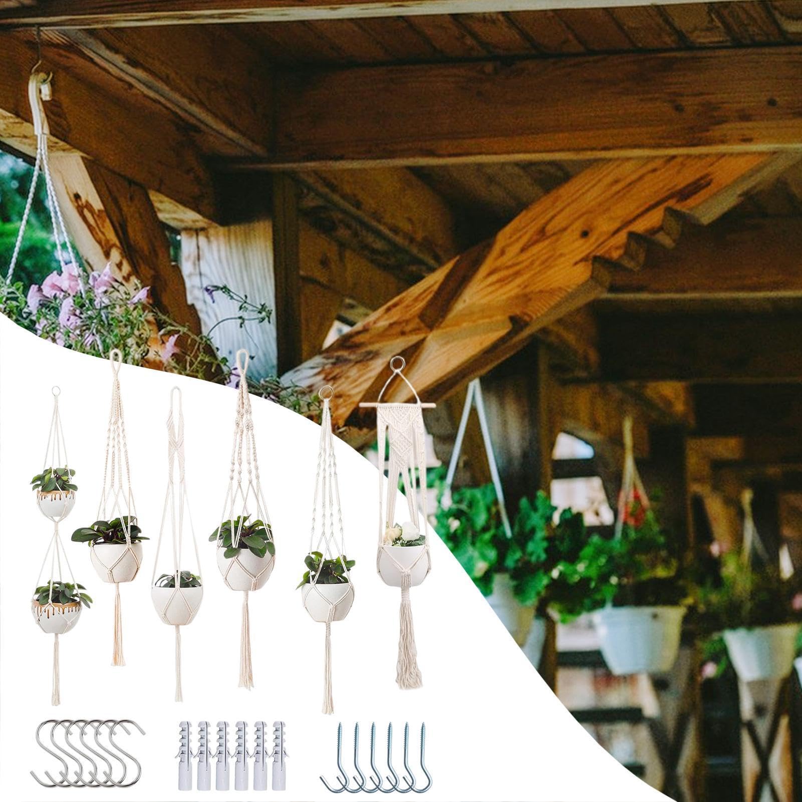 Appendino per Piante in Corda 6 Pezzi Portavasi Macramè Stile Boho | Portavaso Sospeso Da Soffitto Per Esterno Giardino Casa Appartamento Cameretta Soggiorno Balcone