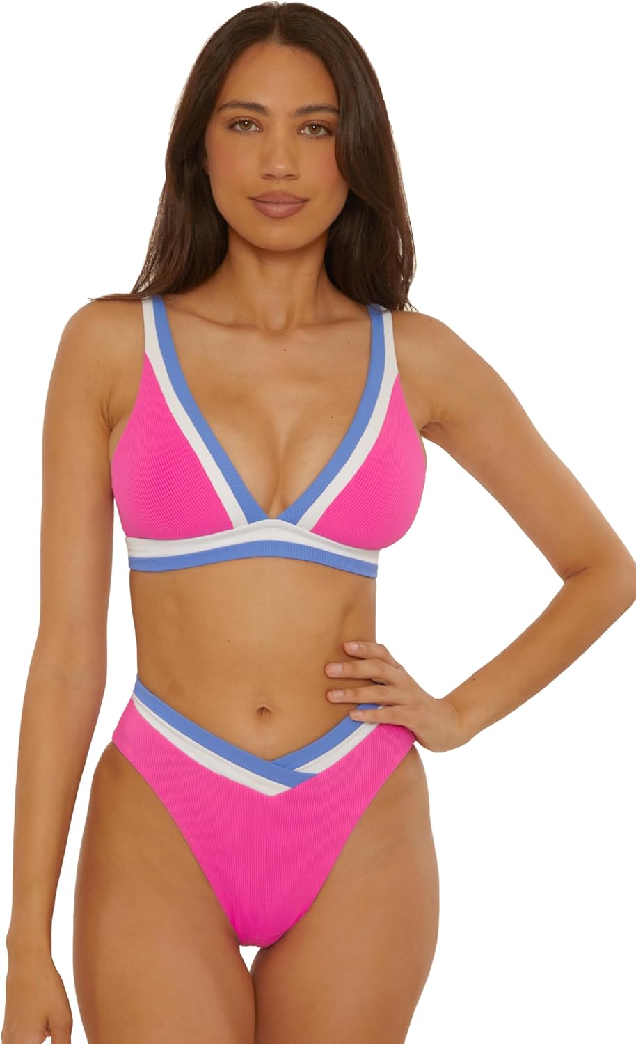 Becca Women's Coast Line Plunge Bikini Top, Adjustable, Tie Back, Swimwear Separates for Women