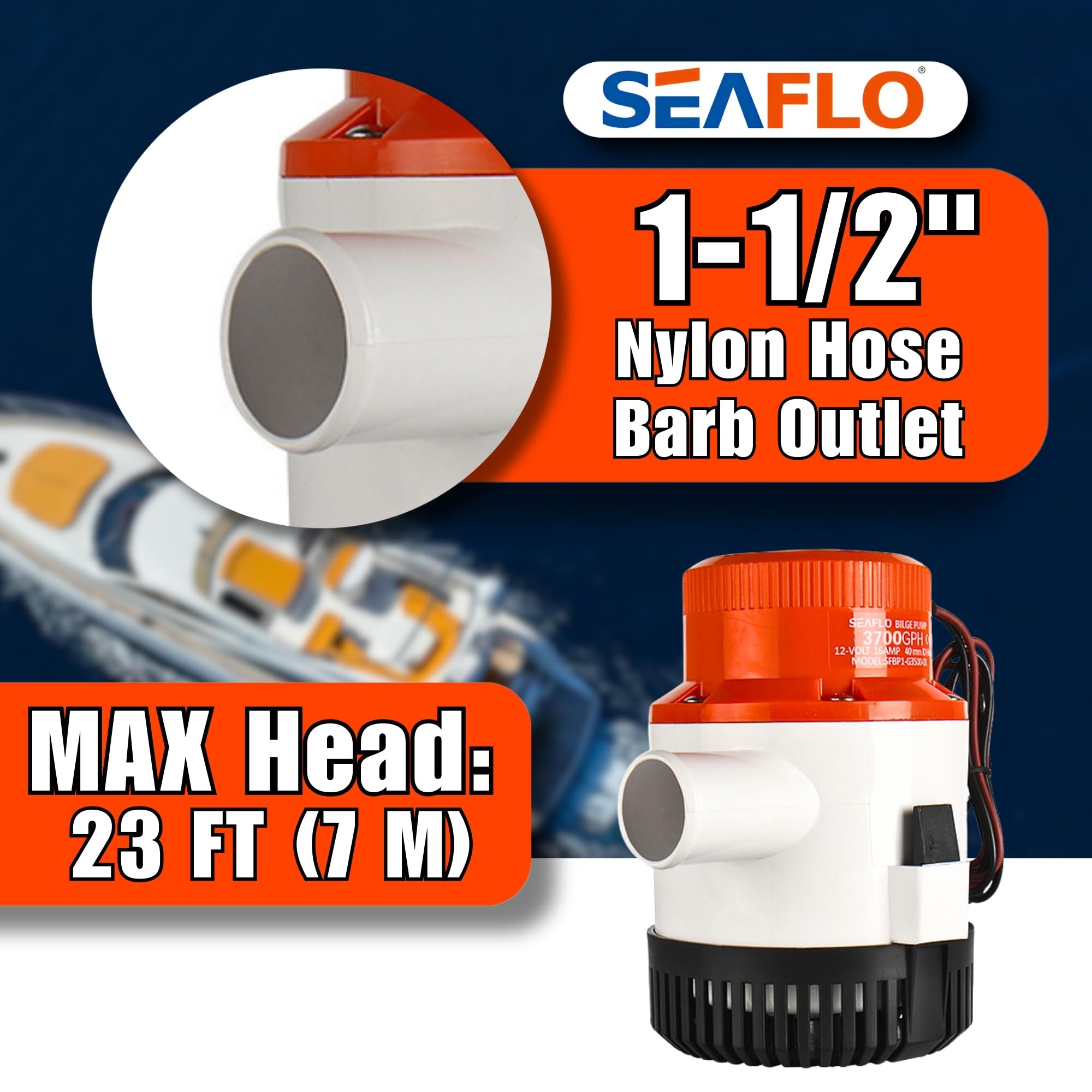 Seaflo - Pompa di sentina elettrica per imbarcazioni, 3700 GHP / 12 V (3700 GHP 12 V)