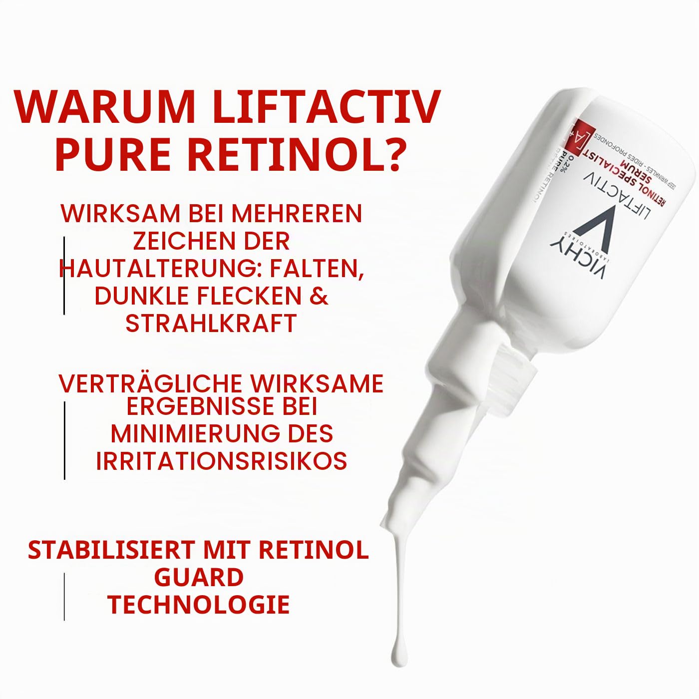 Vichy Liftactiv Retinol Specialist Serum, Glättendes Anti-Aging-Serum gegen tiefe Falten, Beschleunigte Zellerneuerung über Nacht, Für reife Haut, 30 ml