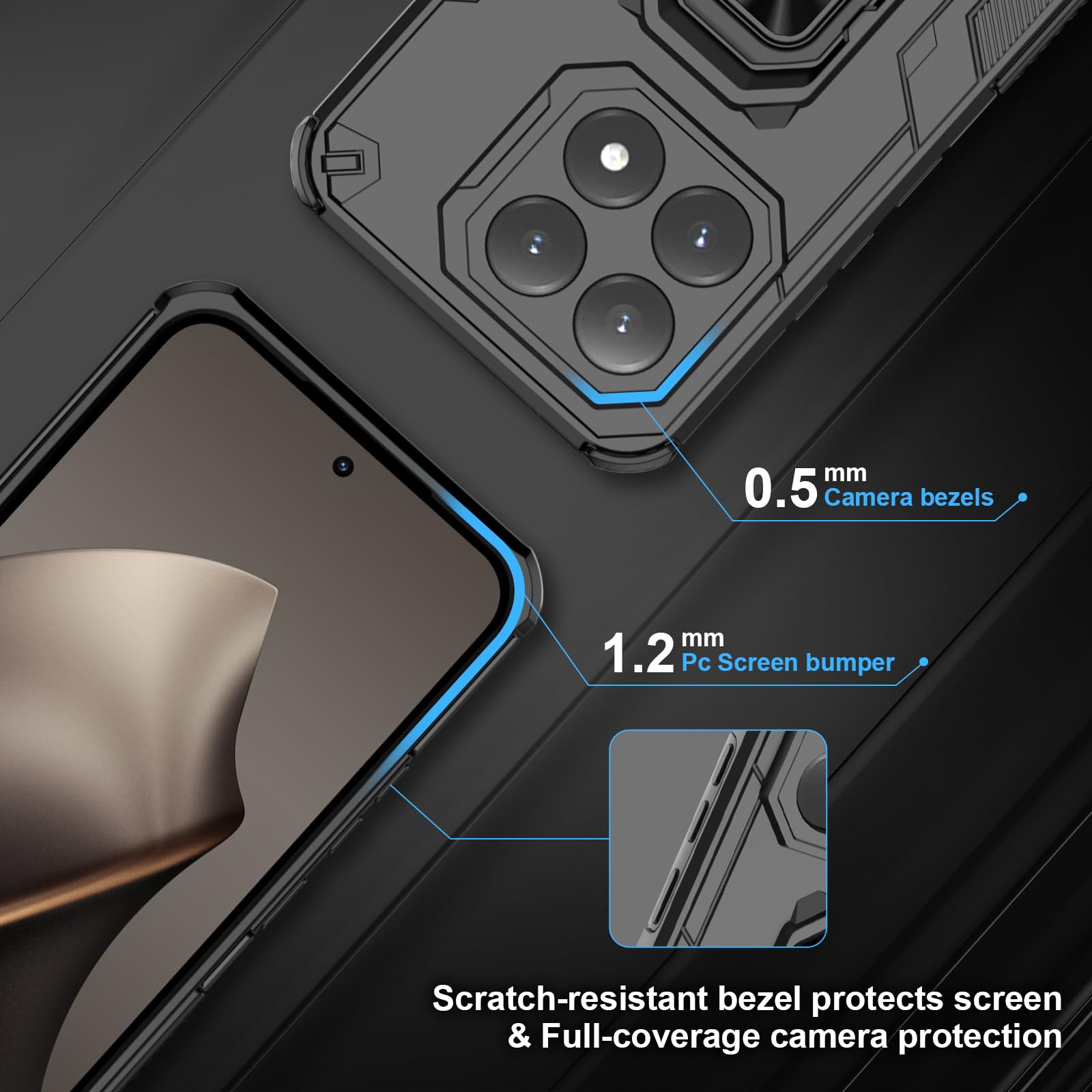 Funda para Xiaomi Redmi Note 15 Pro 5G, Carcasa Antigolpes con Soporte anular metálico, Case Protectora de Grado Militar, Azul — view 257