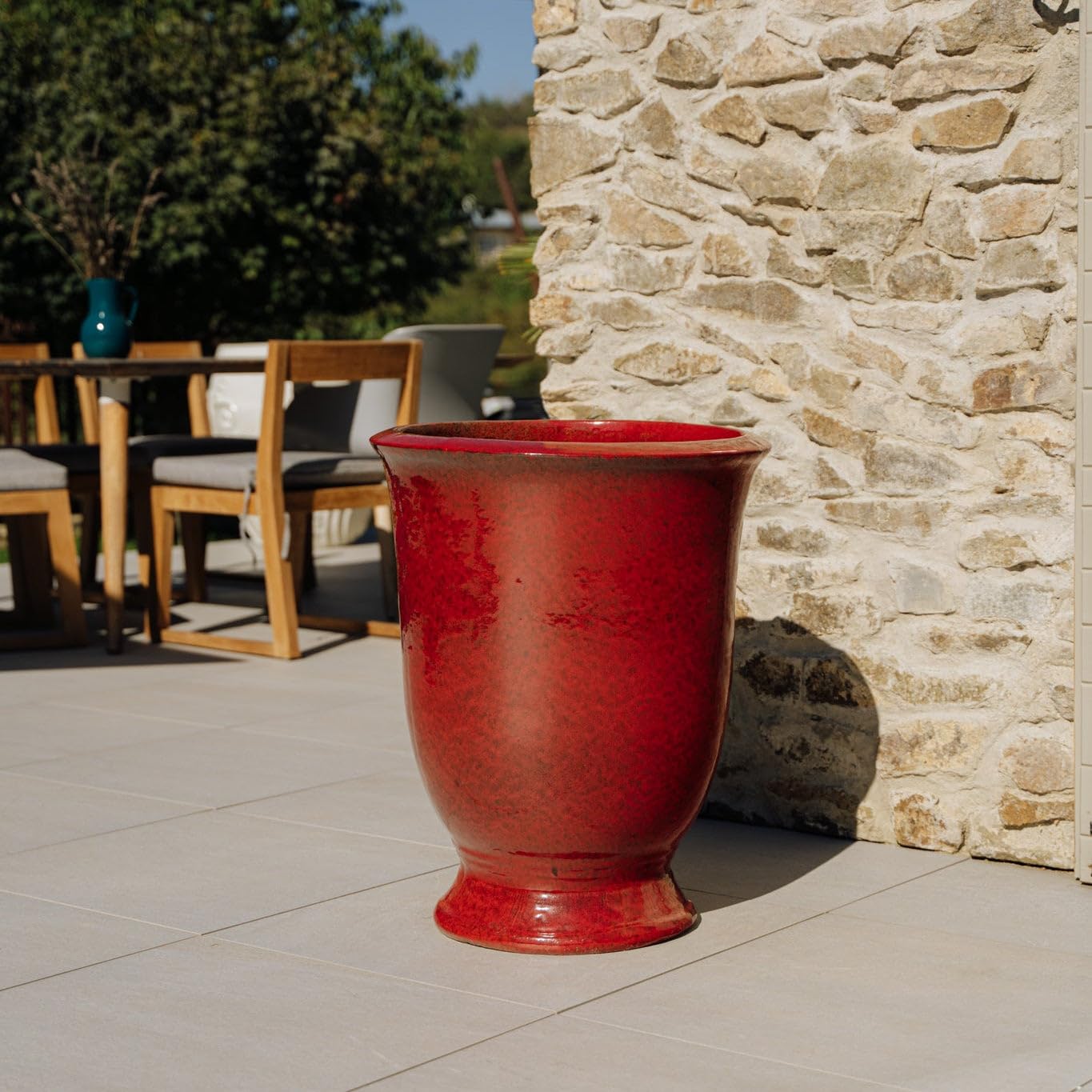 Arthur Mediterraner Topf Tropenrot, Größe: L - Durchmesser: 32 cm x Höhe: 39 cm, Winterfest, handgemacht, Keramik Pflanzgefäß für Garten Terrasse Balkon