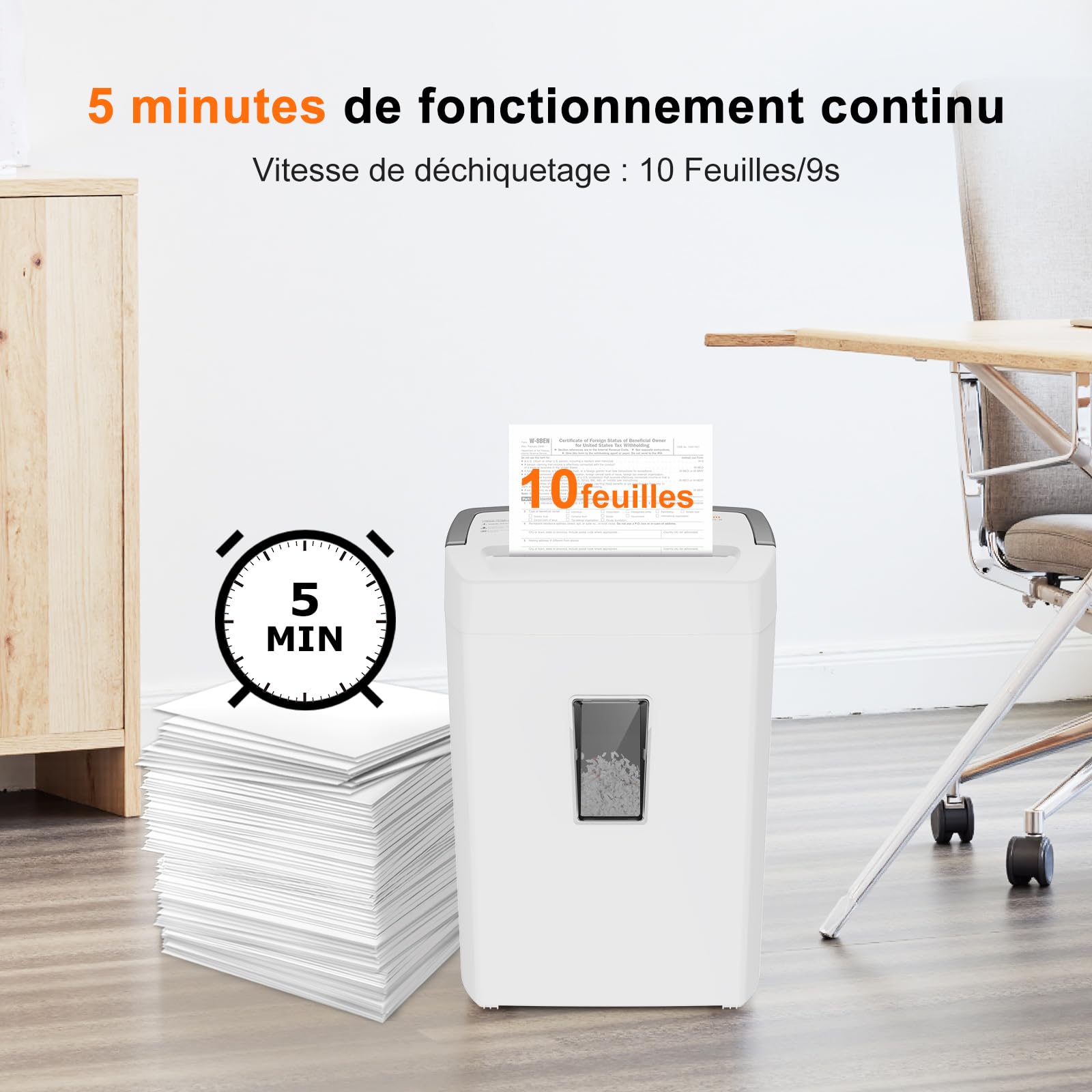 Bonsaii Destructeur de Documents 10 Feuilles P4, déchiqueteuse Micro-Coupe avec bac 21L, Anti-Blocage, Protection Contre la surchauffe C275-B