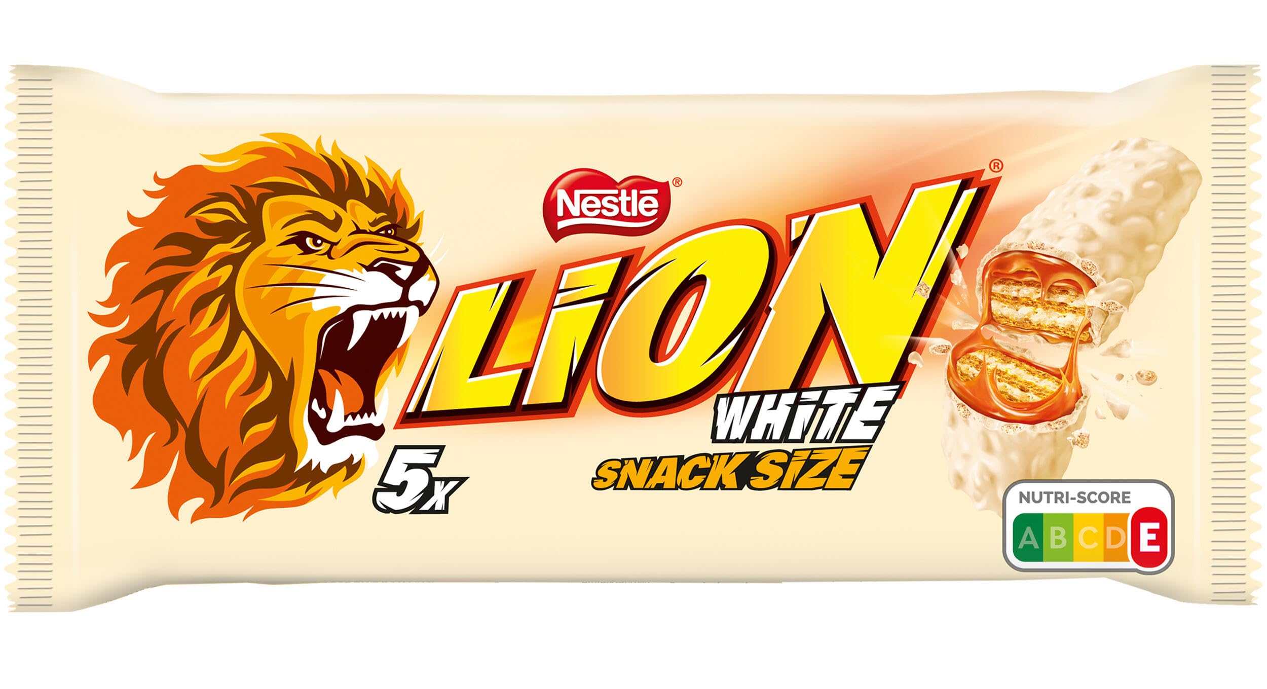 Nestlé LION Multipack, Schokoriegel mit weißer Glasur, leckerer Karamell-Füllung und knuspriger Waffel, Süßigkeiten Großpackung, 1er Pack (à 5 x 30g)