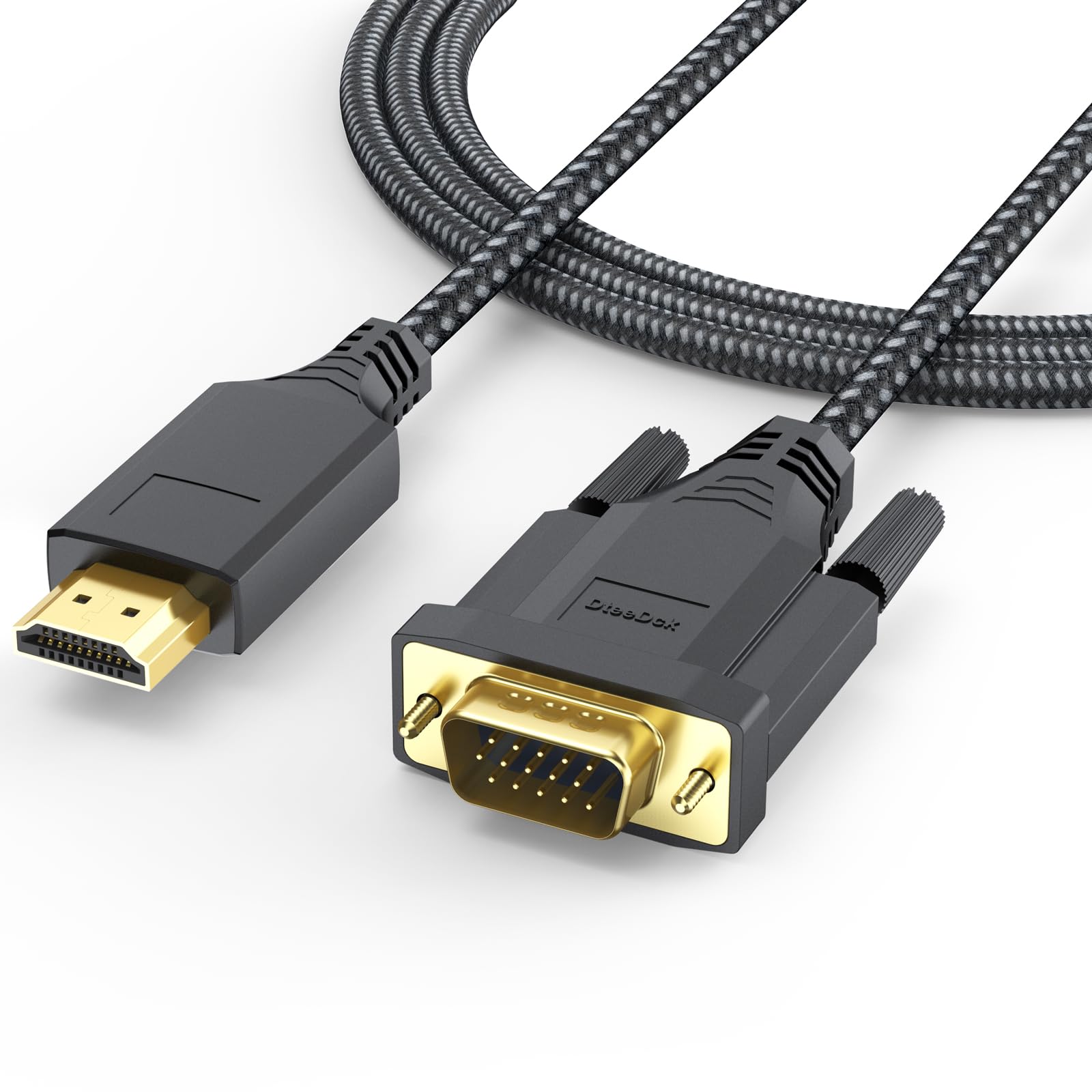 DteeDck HDMI to VGA Cable 6ft Male to Male Active Adapter Cord Gold-Plated Connector Converter Connect Laptop Desktop to Monitor Projector HDTV