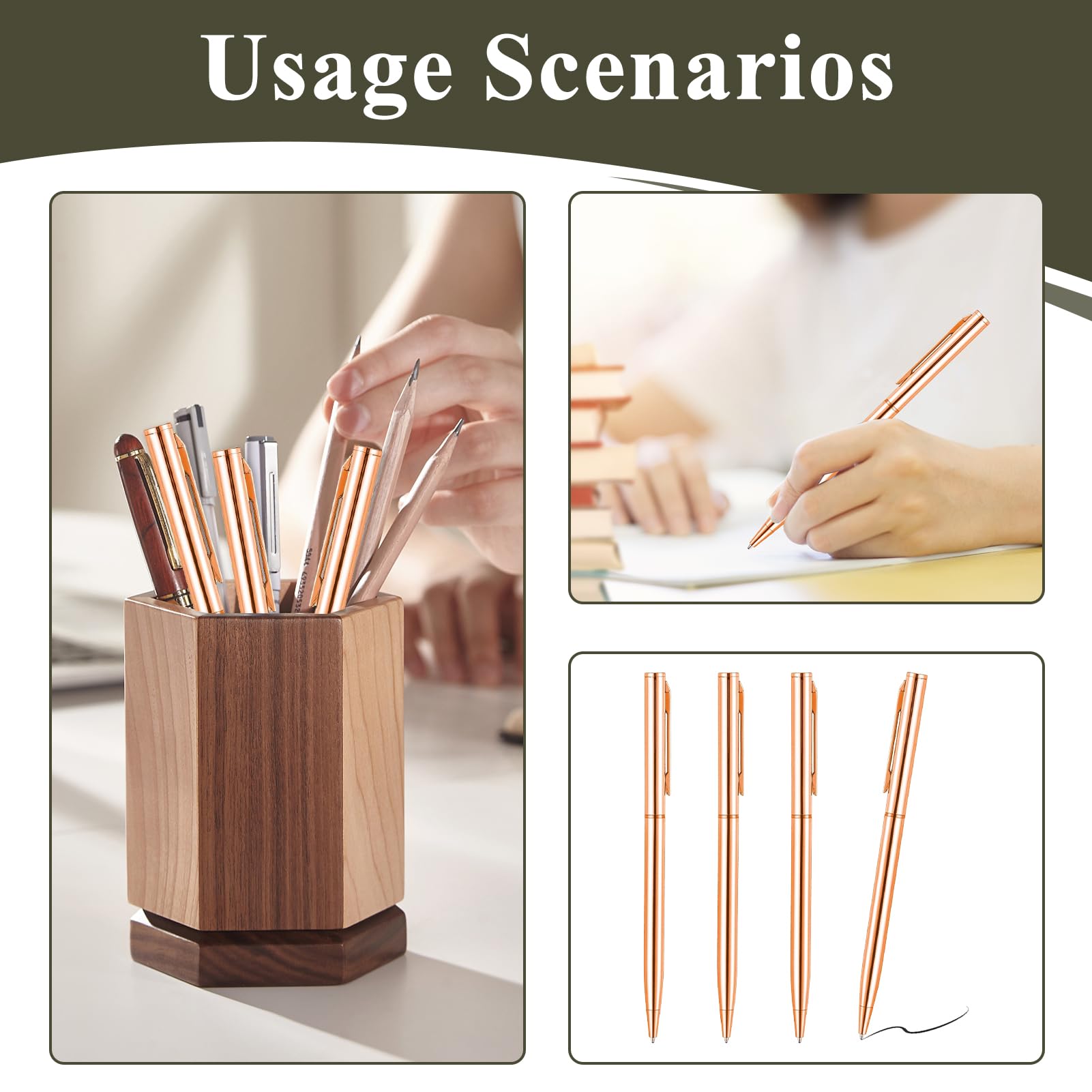 4 Pack Rose Gold Pens, Metal Ballpoint Retractable Metallic Pen Slim Stainless Steel with Black Ink - Image 4