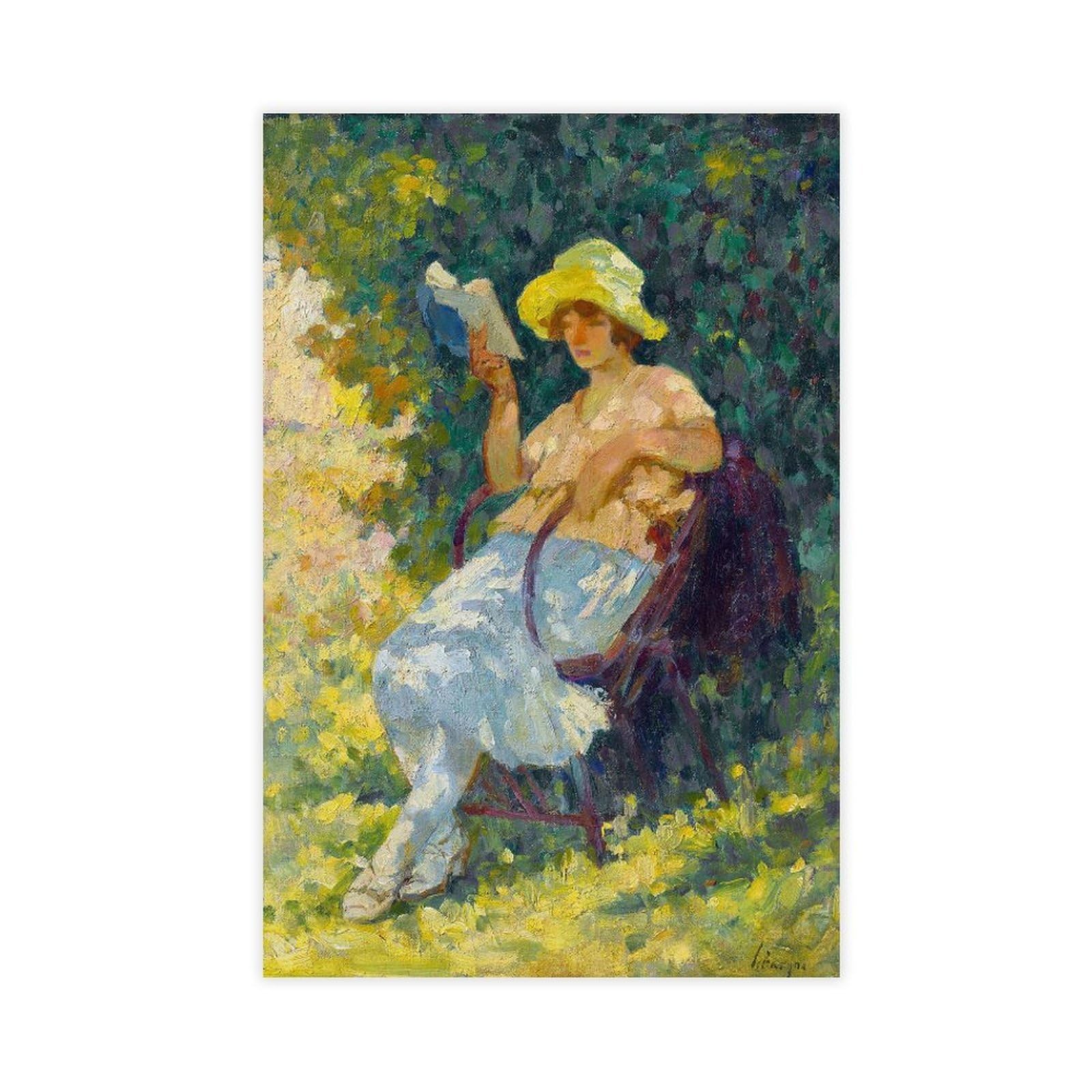 ANFOTCM Henri Lebasque, czytanie w ogrodzie sztuka dekoracja ścienna plakat rodzina bar restauracja garaż kawiarnia sztuka znak prezent 60 x 90 cm
