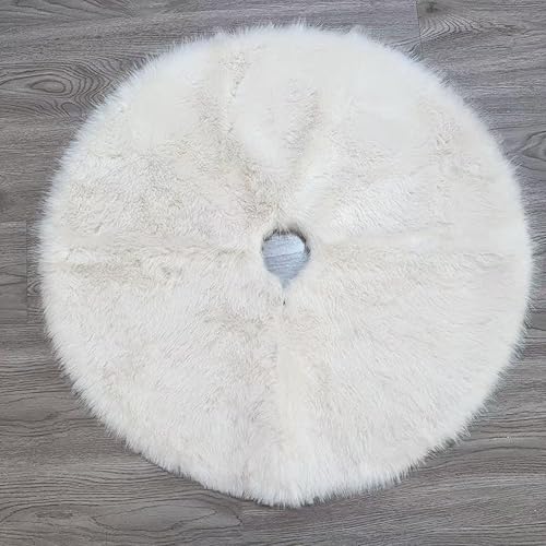 Vista 118 de Faldones de felpa para árbol de Navidad, 36 pulgadas, tapete de lujo de piel sintética blanca nevada con copos de nieve dorados para decoración