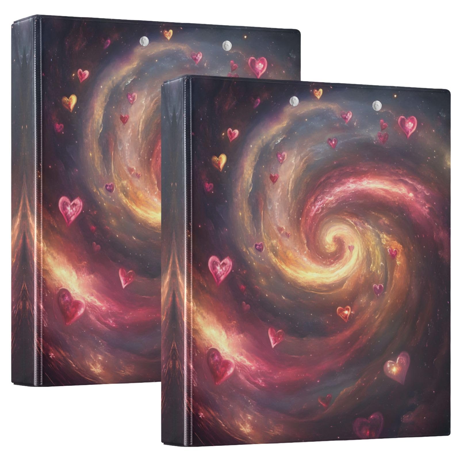 Galaxy Hearts - Raccoglitori a 3 anelli da 3,8 cm, contiene 200 fogli, raccoglitore decorativo e carino, versatile, per lavoro, scuola, ufficio, confezione da 2