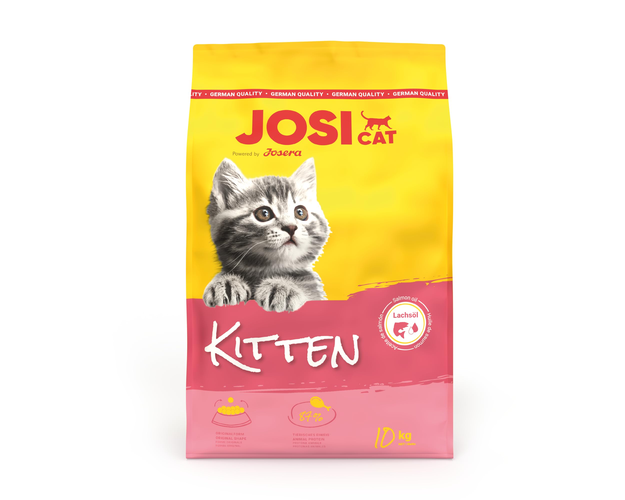JosiCat Kitten (1 x 10 kg) | Junior | Premium Trockenfutter mit Geflügel & Lachsöl für wachsende/tragende/säugende Katzen | eiweißreich & mit vielen Vitaminen | Powered by JOSERA | 1er Pack