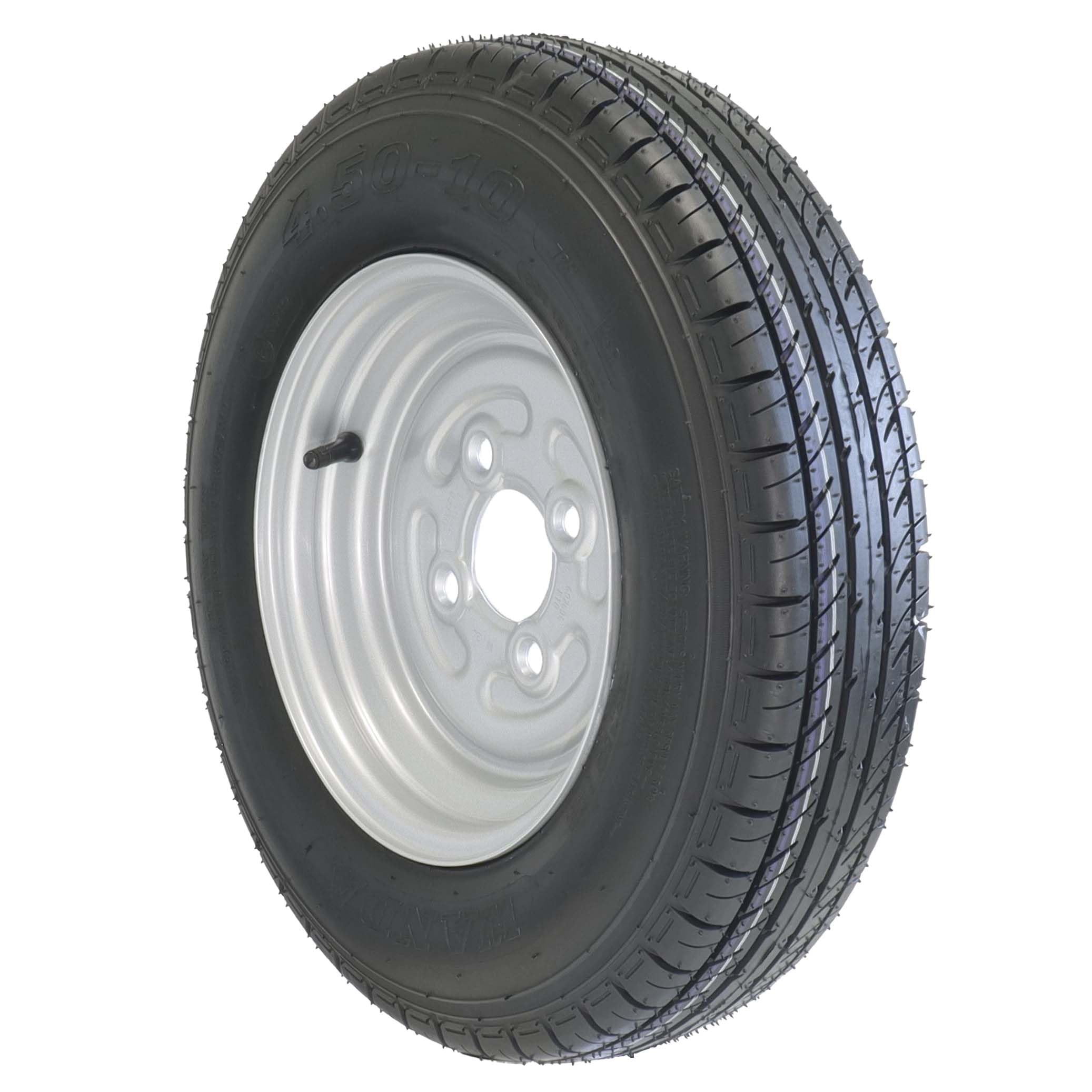 The Drive | Komplettrad 4.50-10 76N TL M+S für kleine Pkw-Anhänger | Felge 3,50x10 ET0 / ML60 – Lochkreis 4x100 | Tragkraft 400kg – max. 140 km/h | mit Felge