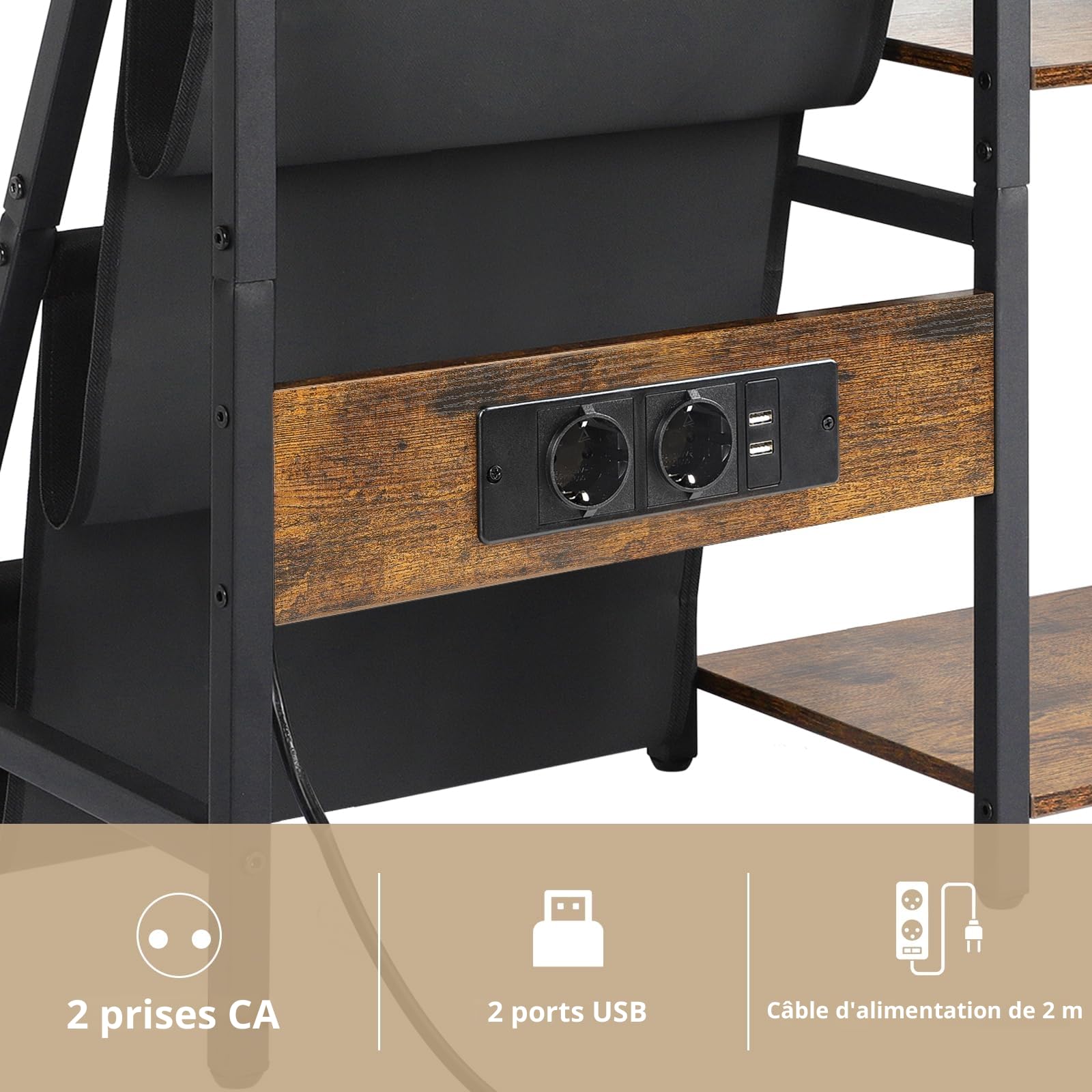 Bikoney Meuble Platine Vinyle avec Prise de Courant, Table d’Appoint à 3 Niveaux pour Tourne-Disque et Rangement jusqu’à 200 Albums, Support Design pour Disques et Salon
