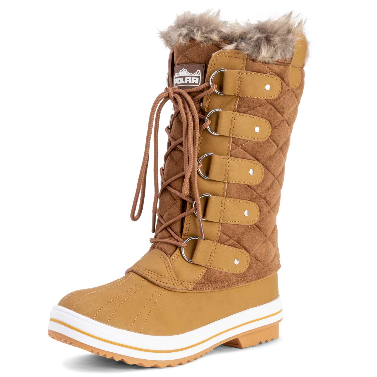 Polar Botas de nieve para mujer, acolchadas, altas, impermeables, cálidas, para el invierno y la lluvia, color Beige, talla 38 EU