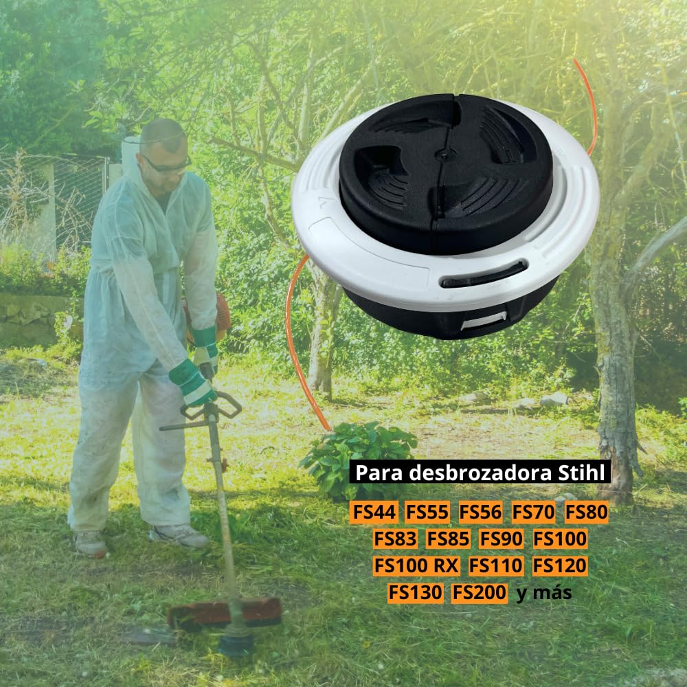 Avalon - Cabezal para desbrozadora Universal Profesional Carga fácil Recambio M10 M12 Compatible con desbrozadora recortabordes Stihl FS Incluye adaptadores e Hilo de Corte