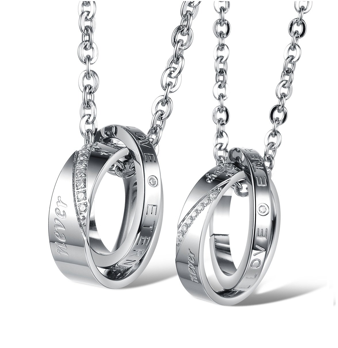 His & Hers Matching Set Titanium Stainless Steel Couple Pendant Necklace Korean Love Style in a Gift Box