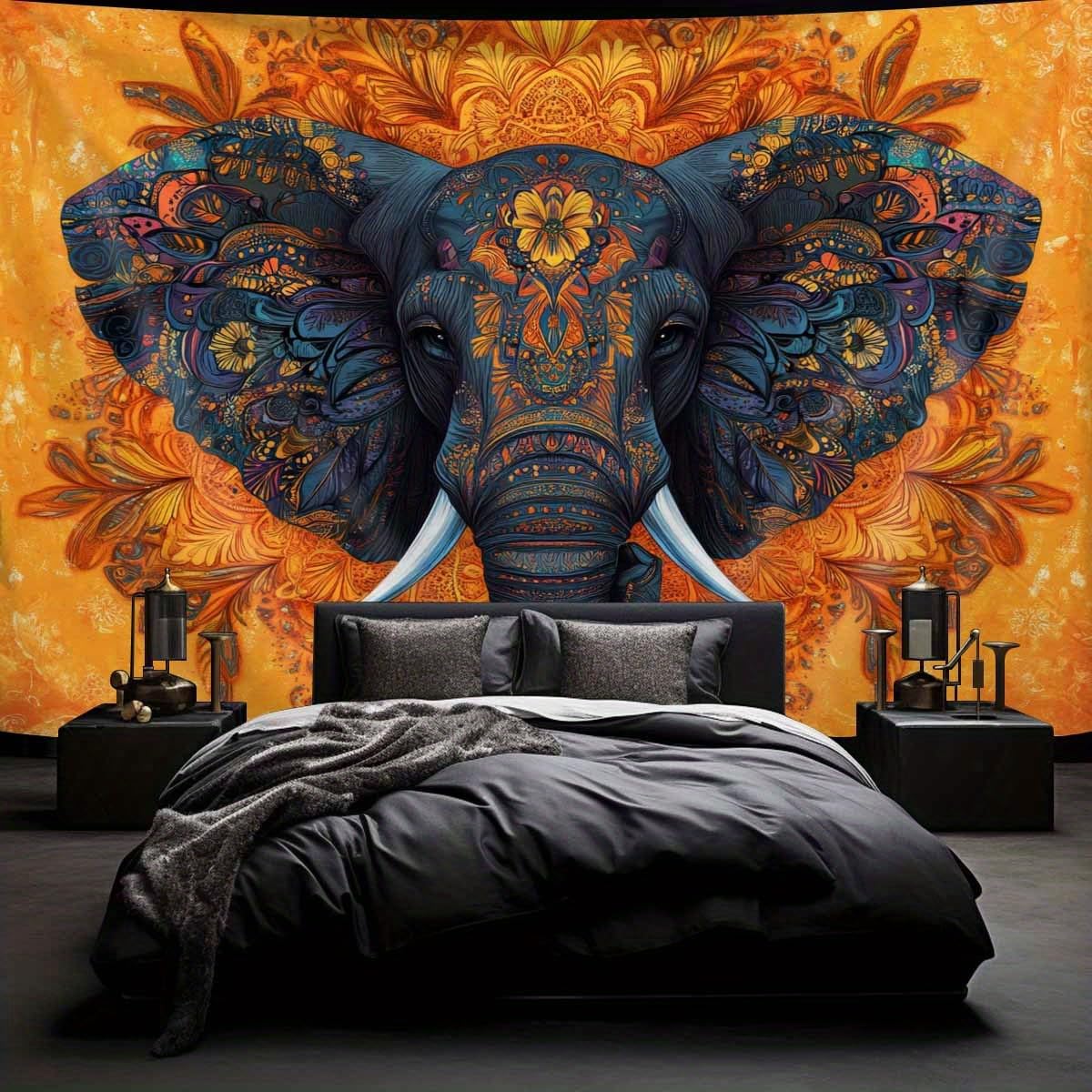 GLWDMB 1 pezzo, grande arazzo mandala con elefante, in poliestere, da appendere alla parete, per camera da letto, ufficio, dormitorio, decorazione per feste, con pacchetto di installazione, 230 x 150