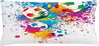 Ambesonne Soccer Throw Pillow Cushion Cover, Colored Splashes All Over Soccer Balls Score World Cup Championship Athletic, Decorative Rectangle Accent Pillow Case, 36