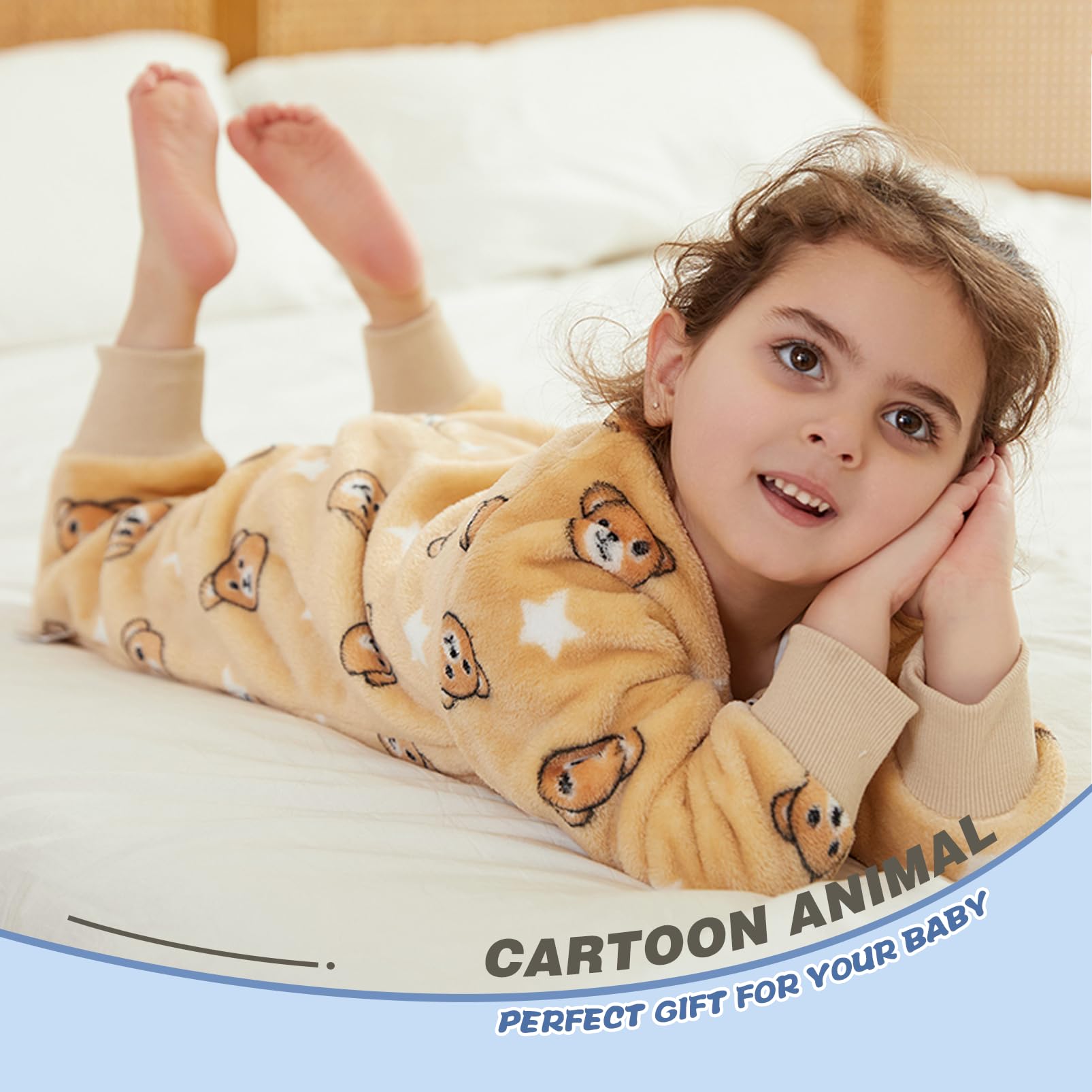 Monstoyo Sacco Nanna con Piedini Bambini Bambina, Invernale Flanella Pigiama Pagliaccetto Neonato, Maniche Lunghe & Gambe Separate Sacco a Pelo Cartone Tuta per Ragazze Ragazzi 0-6 Anni