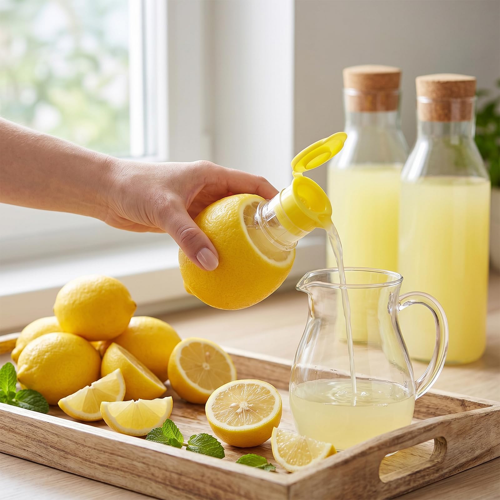 Exprimidor Limón Portátil Manual 2 Piezas, Pequeño Lemon Squeezer con Tapón de Rosca, Fácil de Limpiar para Cócteles
