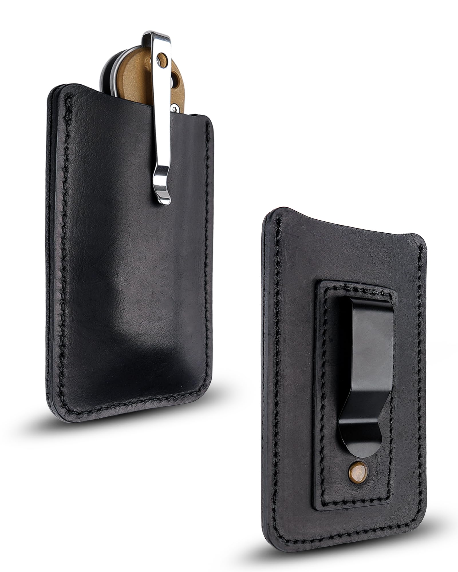 VIPERAED PJ37 Leather Knife Sheath for Belt, Multitool Sheath with Belt Clip, EDC Leather Holster for Pocket Knife Multitool