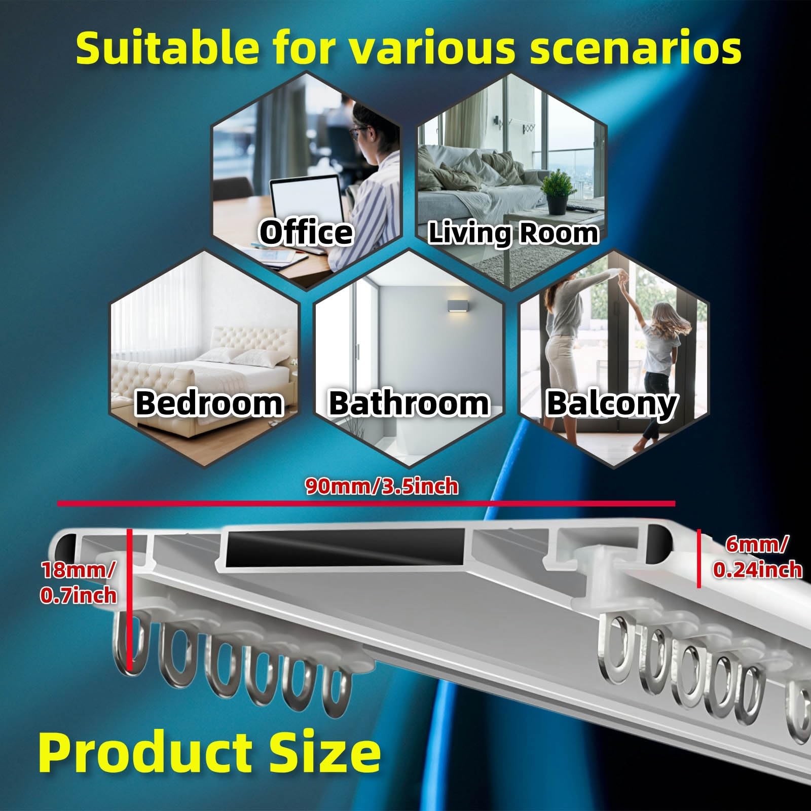 Tringle Rideau Système De Rail De Rideau, Doubles Rails En Alliage D'aluminium, Conception Ultra-mince De 6mm D'épaisseur Avec Rouleau Et Crochet Pour Chambre À Coucher, Salon(Champagne,260cm(102.0in)