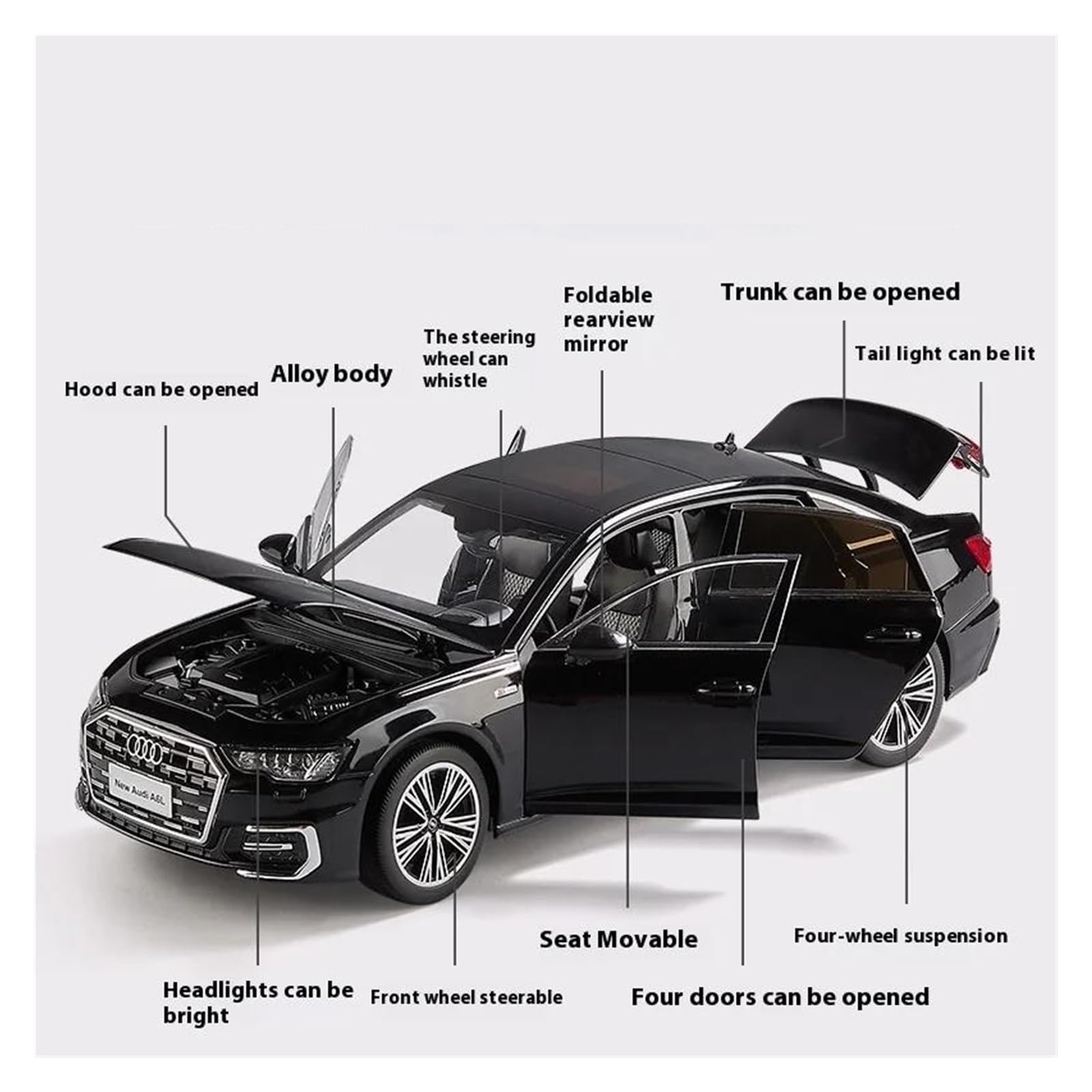 1:18 Per Audi A6 L Pressofuso Lega Auto Giocattolo Collezione Luci Suoni Porte Dell'auto Possono Essere Aperte Set Giochi Modello Auto per Hobby(Blu)