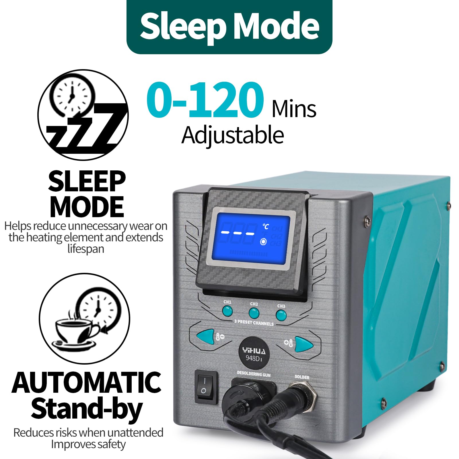 YIHUA 948D-I Entlötstation 110W ESD-sicher Temperaturregelung 380-480°C 3 Kanäle EU-Stecker