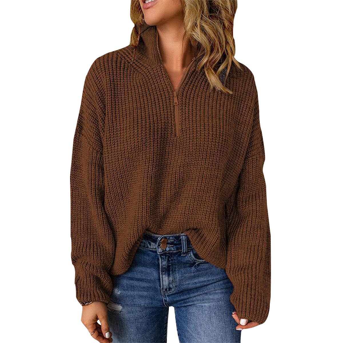 Womens Oversized Sweater Fall Quarter Zip Turtleneck Pullover Long Sleeve Winter Outfits Collar Ribbed Knit Jumper Tops