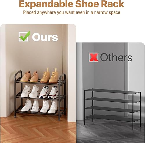 Miniatura 5 de Zapatero expandible de 3 niveles, zapatero ajustable de 17 a 31 pulgadas para armario, organizador de zapatos, adecuado para espacios pequeños,