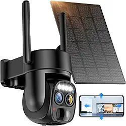 Câmera de segurança externa sem fio solar Hawkray Pannel, lente dupla, zoom de 10 x, resolução 2K, panorâmica/inclinação de 3 MP, 360°, panorâmica/inclinação, 2,4 e 5 G, WiFi, bateria com alarme