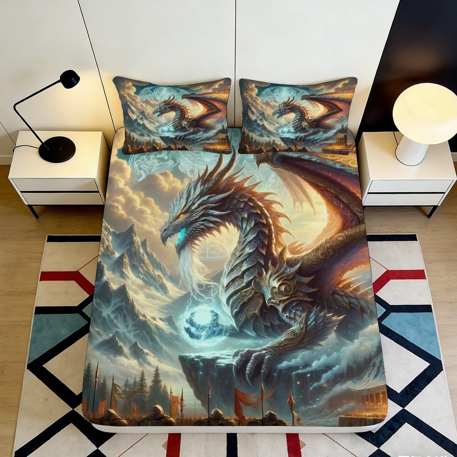 Pnayamiorkfel Style-5 3D Printed Mystic Dragon Fitted Sheet Microfiber Fantasy Mountain Mattress Cover For Bedroom Dorm Home Decor 90X200x25cm