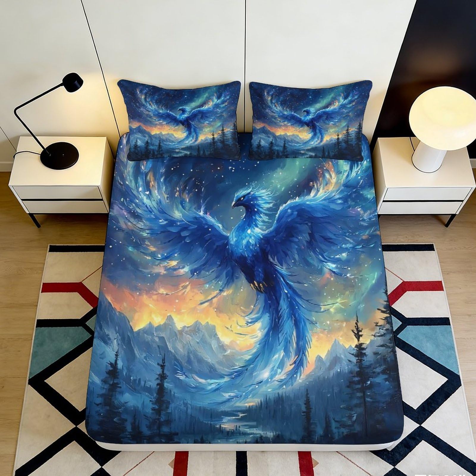 3D Printed Phoenix Pattern Fitted Sheet Microfiber Elastic Hem Full Wrap Home Bedding Phoenix Mattress Fitted Cover 200x200x25cm 90x200x25cm