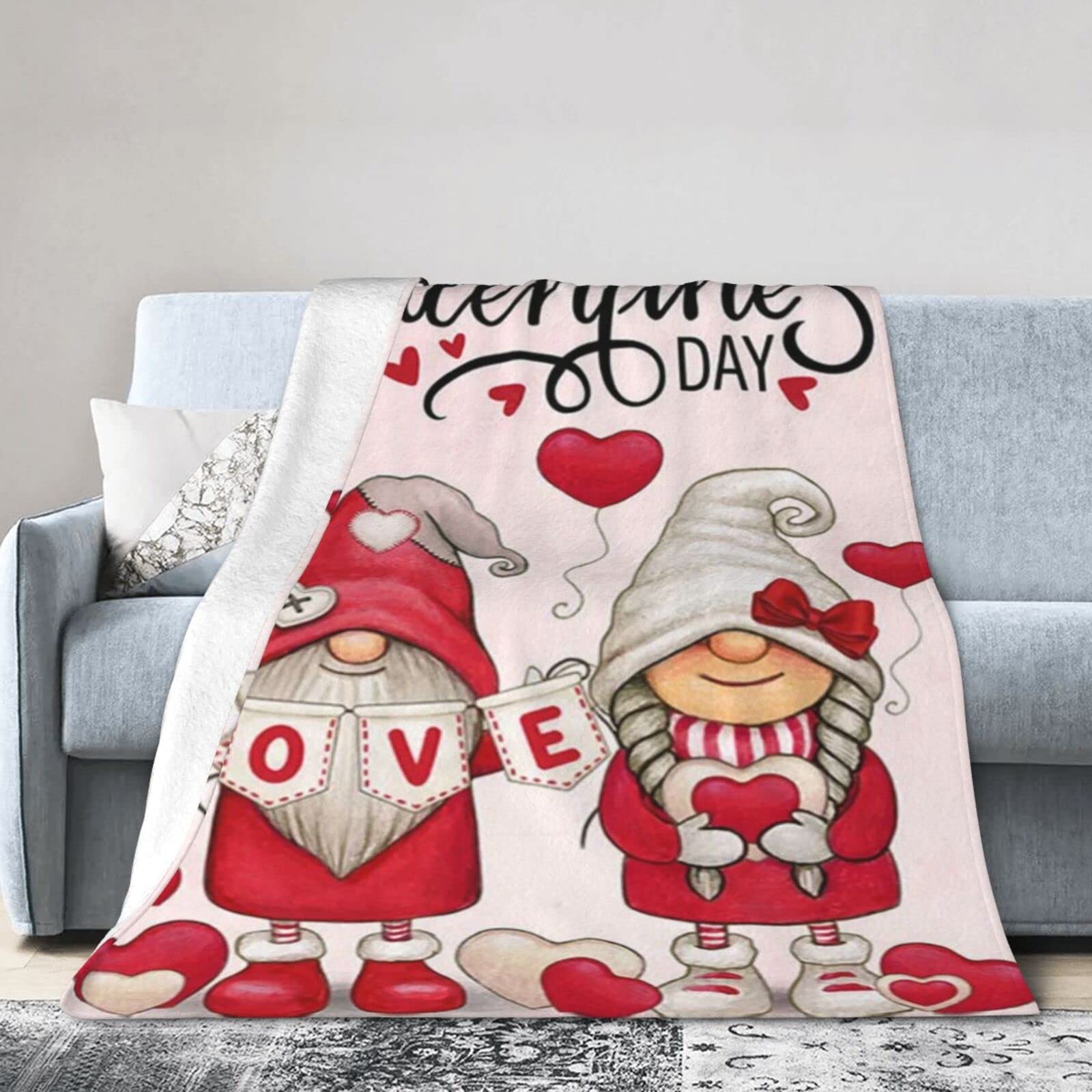 Lsjuee Flannel Fleece Blanket 40"X30" Happy Valentines Day Couple Lovers Sofa Throw Blanket Funny Ultra-Soft Travel Spring Blankets for Couple Keep Warm