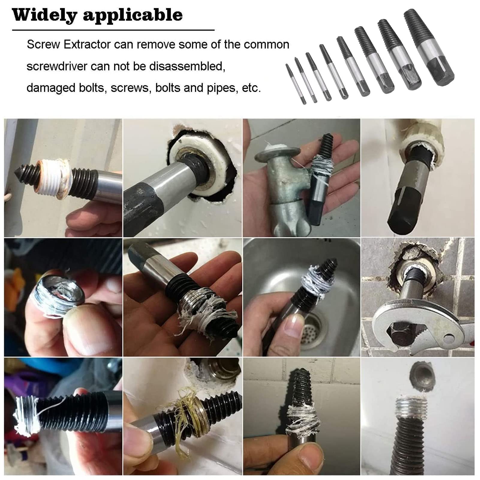 Holigie Screw Extractor Set, Easy out Bolt Extractor Set 8 PCS Carbon Steel with Storage Case, Bolt Extractor Kit for Removing Stripped, Broken Bolts Screws