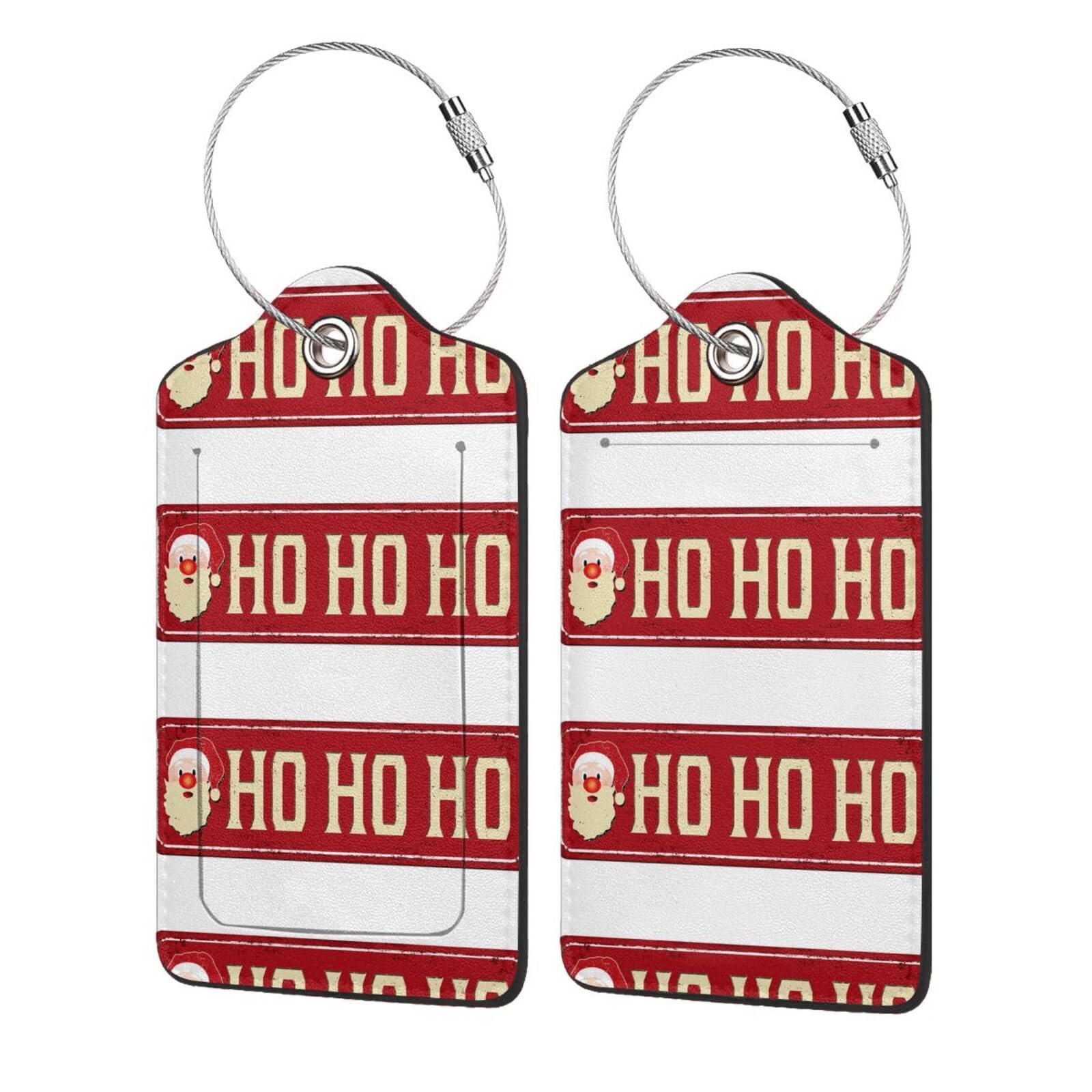 2 Pcs Luggage Tag for Suitcase Ho Ho Ho Vintage Rusty Metal Sign PU Leather Privacy Cover ID Label with Stainless Steel Loop and Address Card for Travel Bag Suitcase