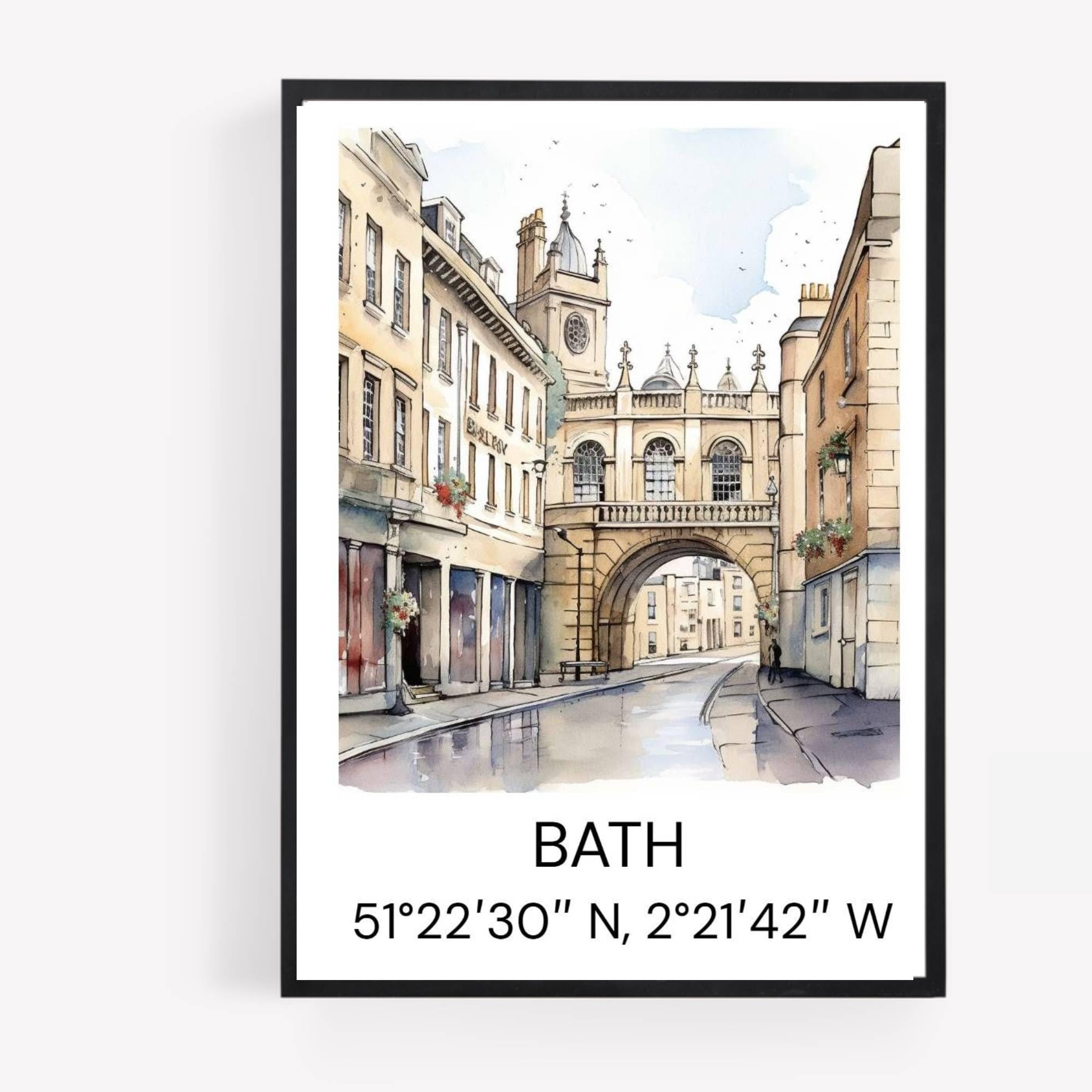 gfc bath Cityscape Skyline Map Print Picture Poster Gift A4 UNFRAMED 1 wall art Home decor Decorating landmarks