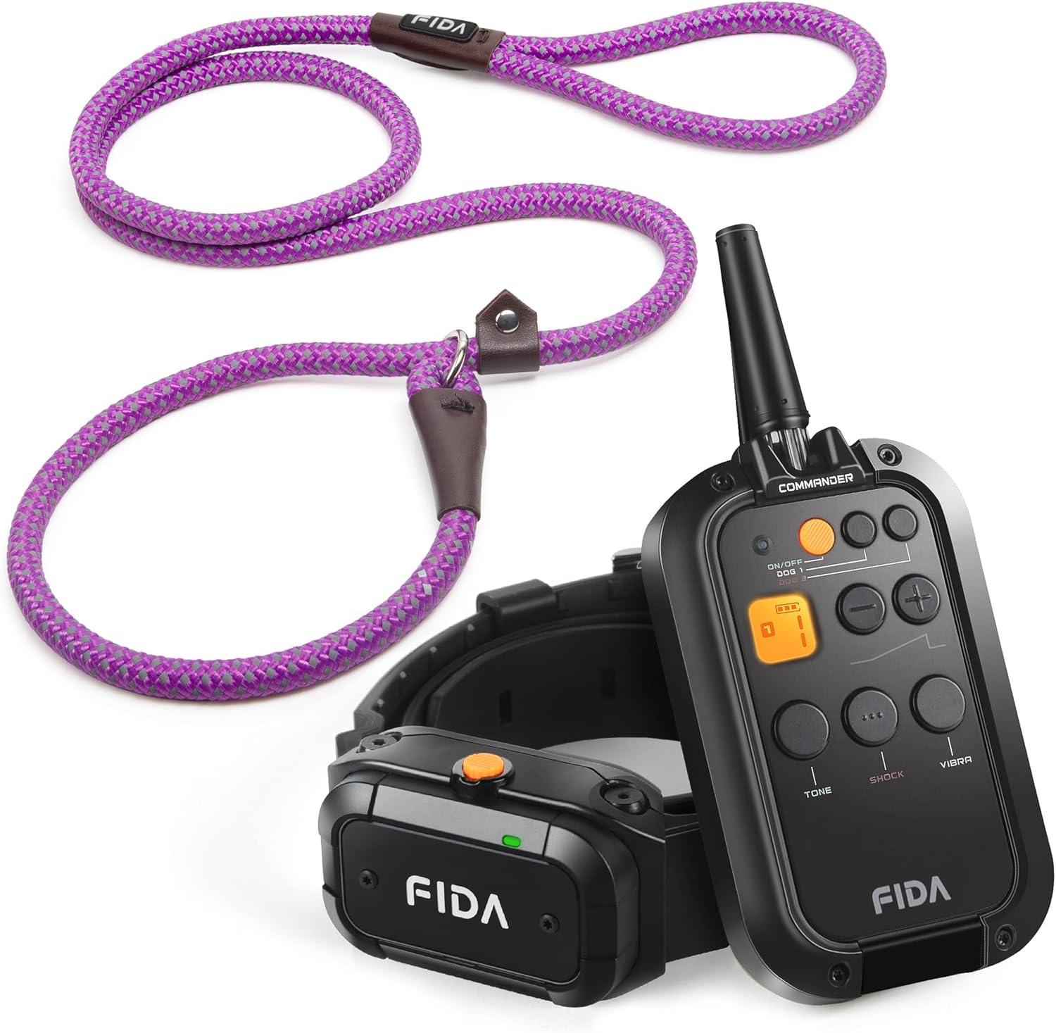 Fida Slip Lead Dog Leash(6ft,Large, Purple) and Dog Shock Collar with Remote 3/4 Mile Range E Collar for Dogs Training