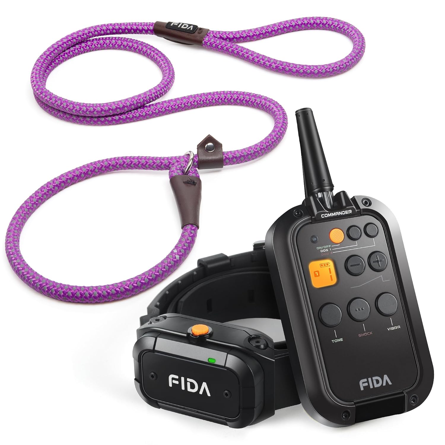 Fida Slip Lead Dog Leash 6ft Large Purple and Dog Shock Collar with Remote 3 4 Mile Range