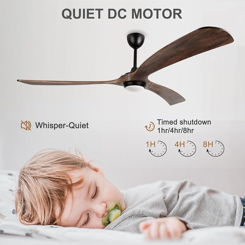 Ovlaim 183cm-es Fa Mennyezeti Ventilátor LED Világítással - Okos WiFi Vezérlés, Távirányító, 6 Sebesség, Tölgy-Fekete, DC Motor, Kültéri-Bel
