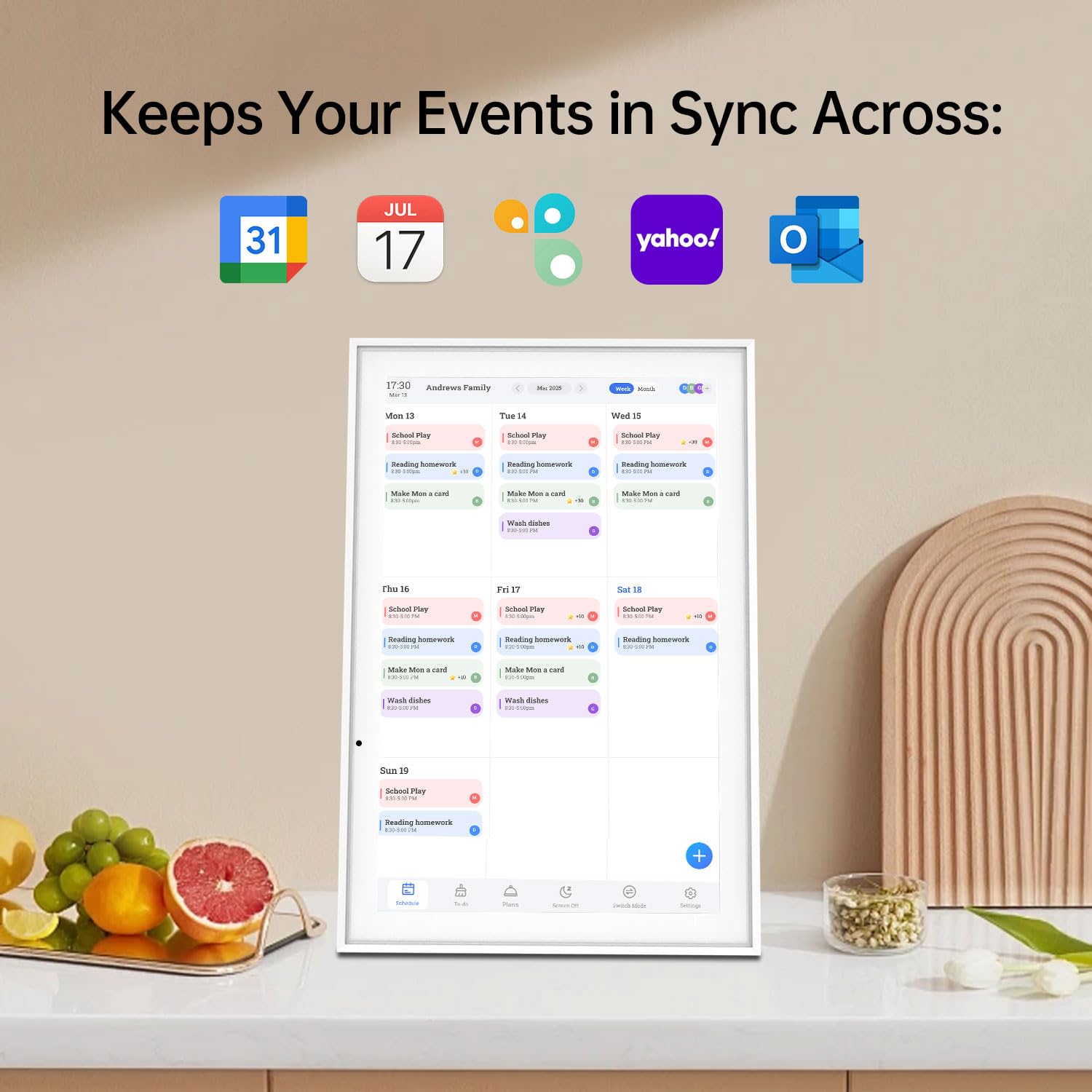 Calendario digitale da 10,1 pollici e diagramma delle faccende domestiche, planner interattivo da parete touchscreen, organizzatore intelligente per la famiglia per gli orari familiari