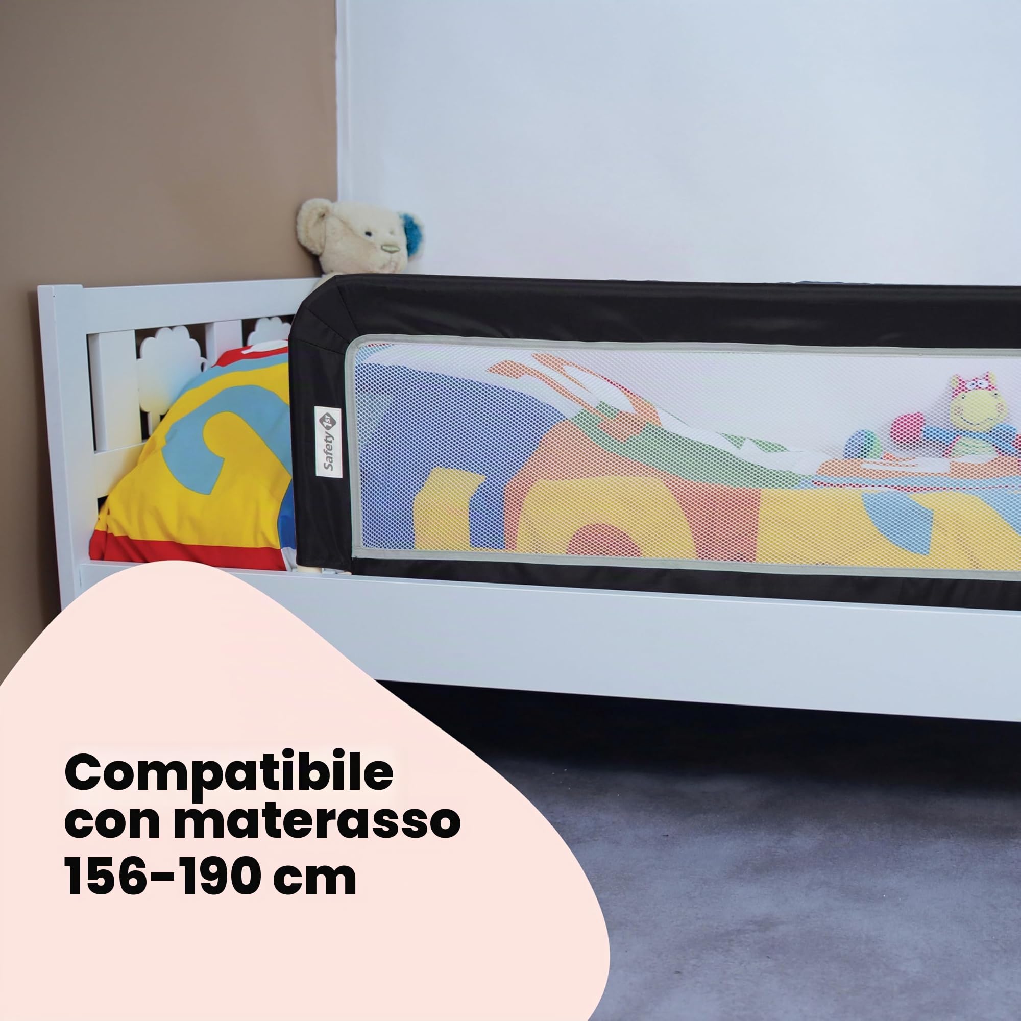 Safety 1st Sponda Letto Bambini da viaggio, Sbarra Letto Bambini 18 mesi - 5 anni, Barriera Letto da Viaggio Pieghevole e Portatile, Tessuto a rete, Semplice da Installare, Fissaggio Sicuro, Pink