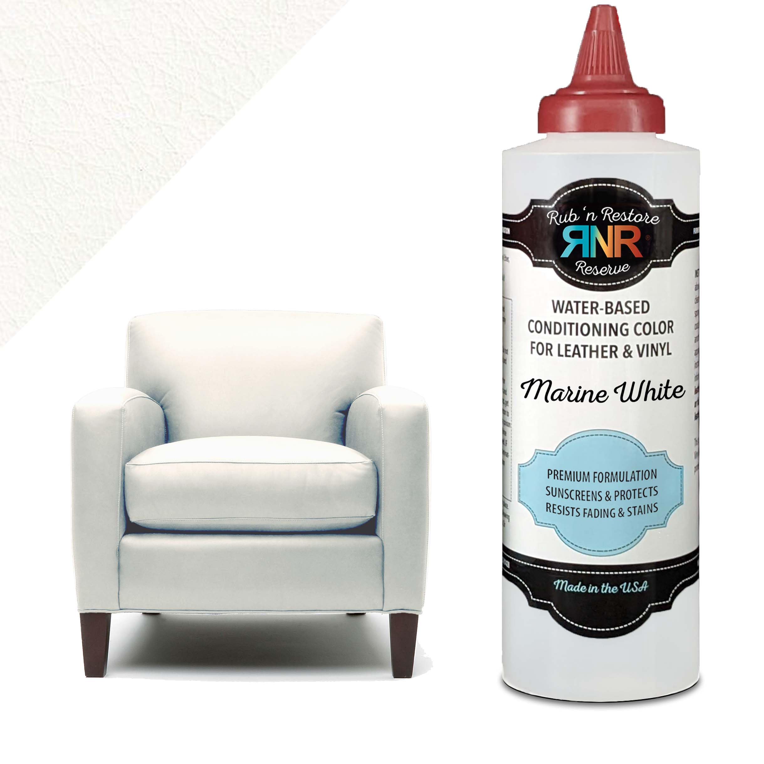 Rub 'n Restore® Reserve - Premium Vinyl & Leather Paint - Conditioning Color for Furniture, Auto, Boat - Restore, Recolor, Sunscreen & Protect - Made in the USA - 8 oz (Marine White)