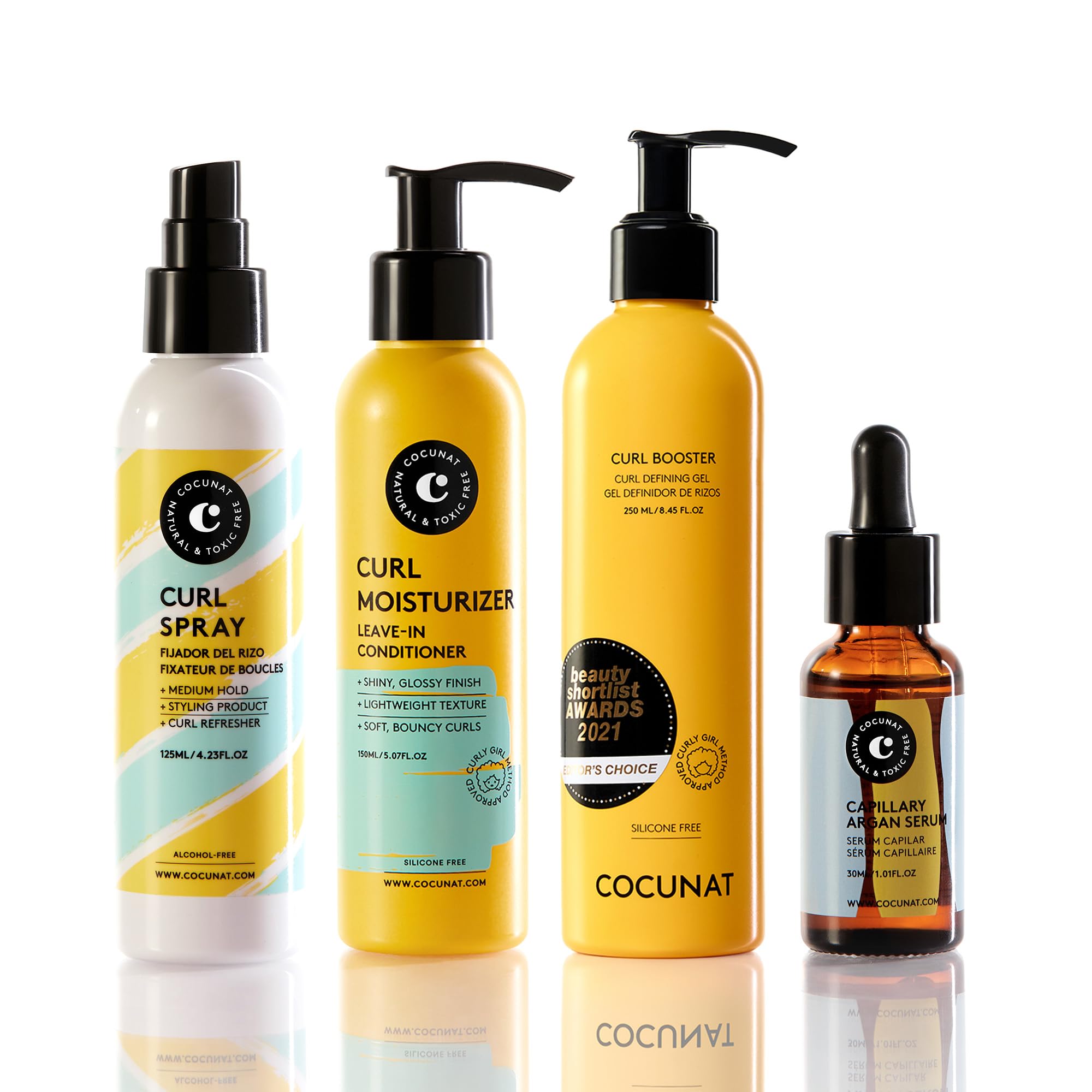 COCUNAT - Pack Esenciales para Rizos - Acondicionador Leave In + Gel Definidor + Sérum Capilar + Spray Fijador - Método Curly - Hidrata, Nutre, Define y Elimina Frizz - Sin Siliconas ni Parabenos