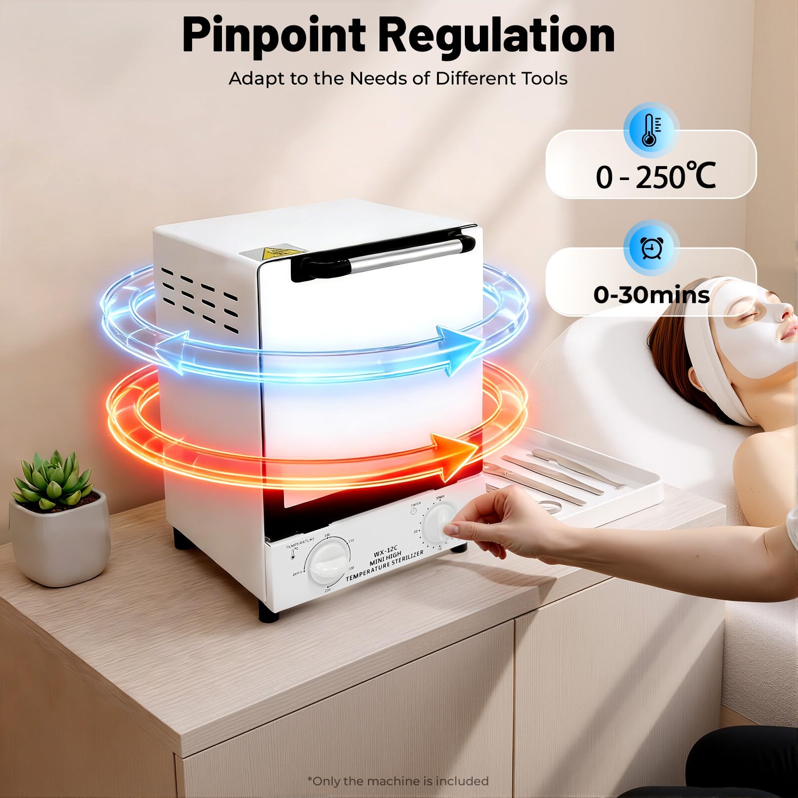 Sterilizzatore ad alta temperatura, sterilizzatore ad aria calda da 12 l, 250 °C a infrarossi con timer, sterilizzatore a calore secco con vassoio per strumenti per unghie, strumenti cosmetici